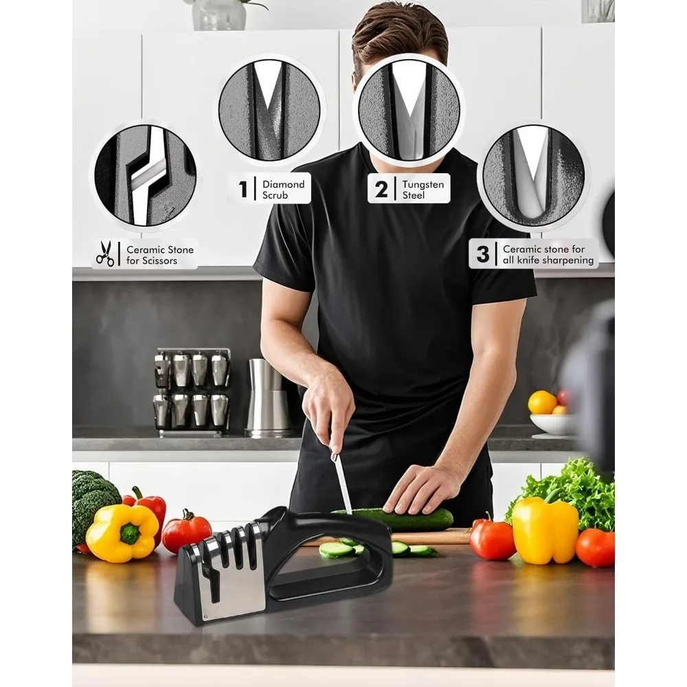 4 in 1 Kitchen Knife Sharpener, Portable Non slip Base Multi function Knife Sharpening Set, Kitchen Gadget Accessories — image 4