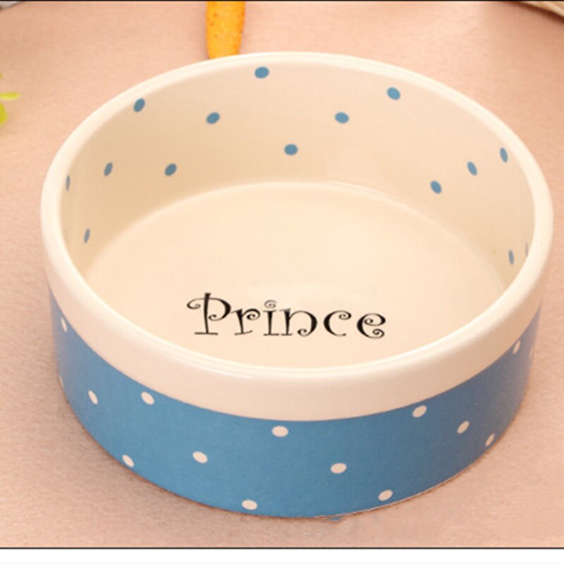 Pet Dog Beautiful Ceramics Pink Blue Dot Pattern Bowl Dog Cat Drinking Eating FeederS BW761 — image 4