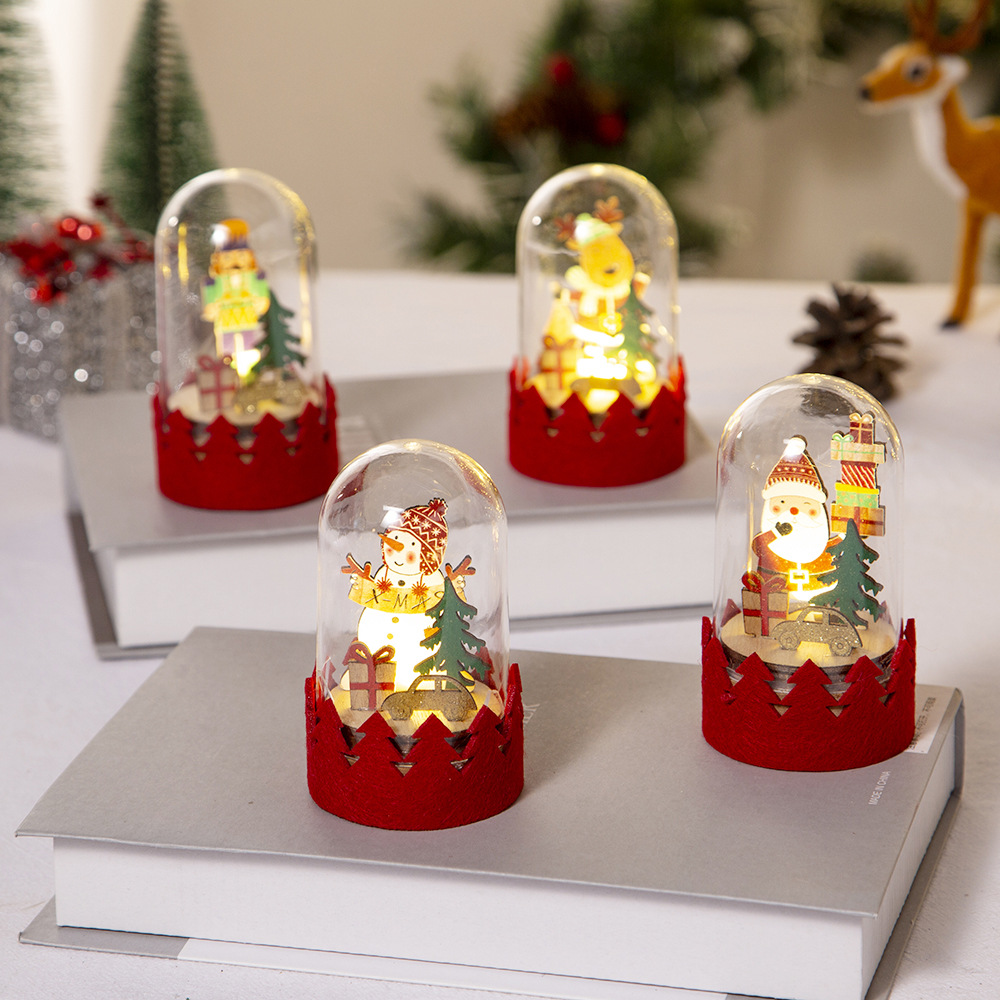 Christmas Decoration LED Wooden Figurine Cartoon Santa and Reindeer Window Display Decor — image 5