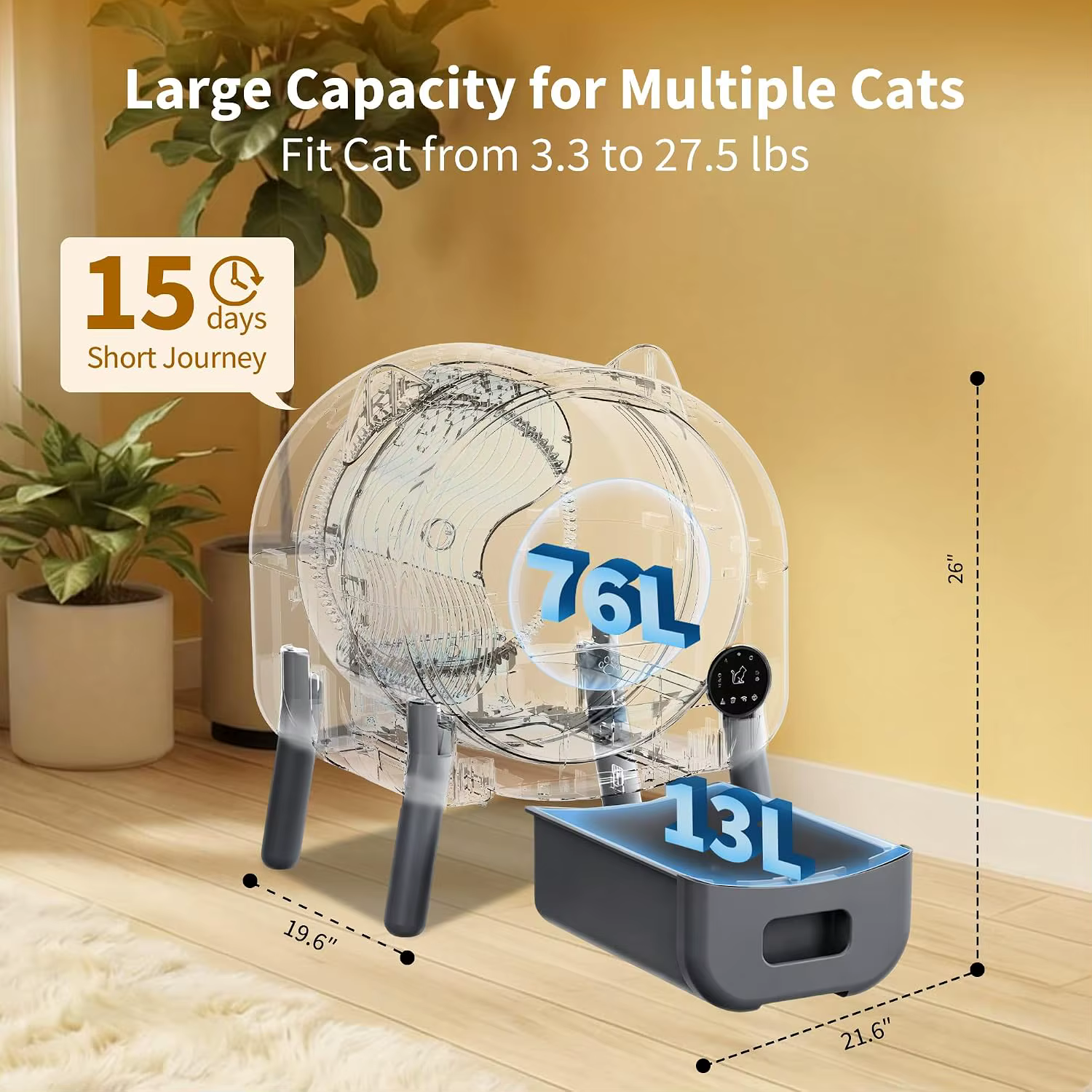 Caja de Limpieza Automática para Gatos, Capacidad Extra Grande, Caja de Arena para Gatos con Función de AutoLimpieza — imagen 5
