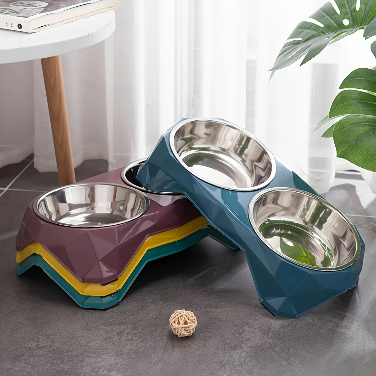 Bolsos de Alimento de Acero Inoxidable para Mascotas doble - Diseño de Diamante Actualizado, Capacidad Grande, Bolsa de Agua Antideslizante para Perros y Gatos — imagen 1