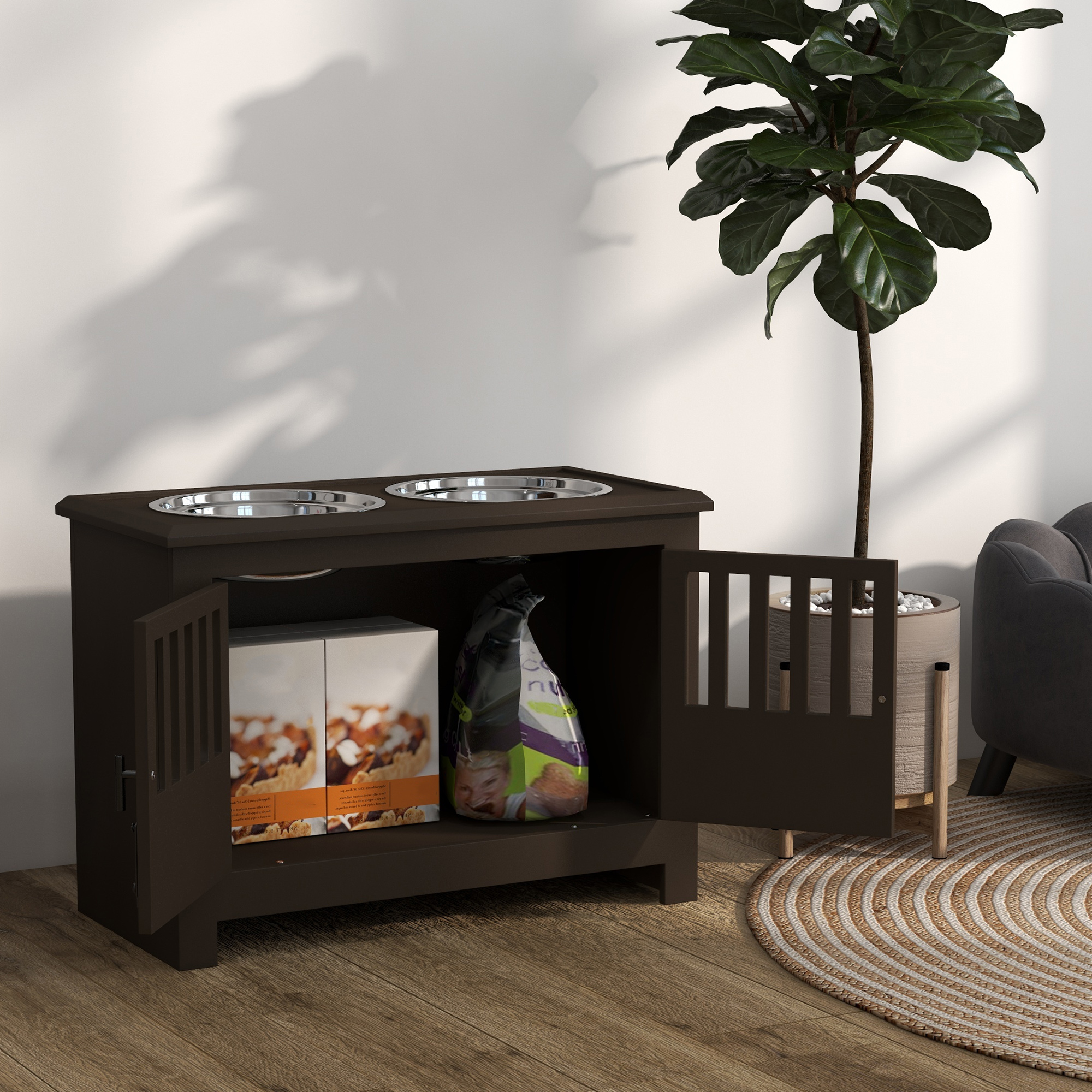 Dog Food Storage Cabinet with Bowls & Dog Feeding Station, Espresso — image 4