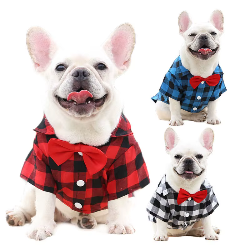 Pet Dog Clothes Plaid Shirt Suit Tie Gown Spring Summer Puppy Coat Teddy Bear Pomeranian Vest Small-Medium Dog Cat Pet Costume — image 3