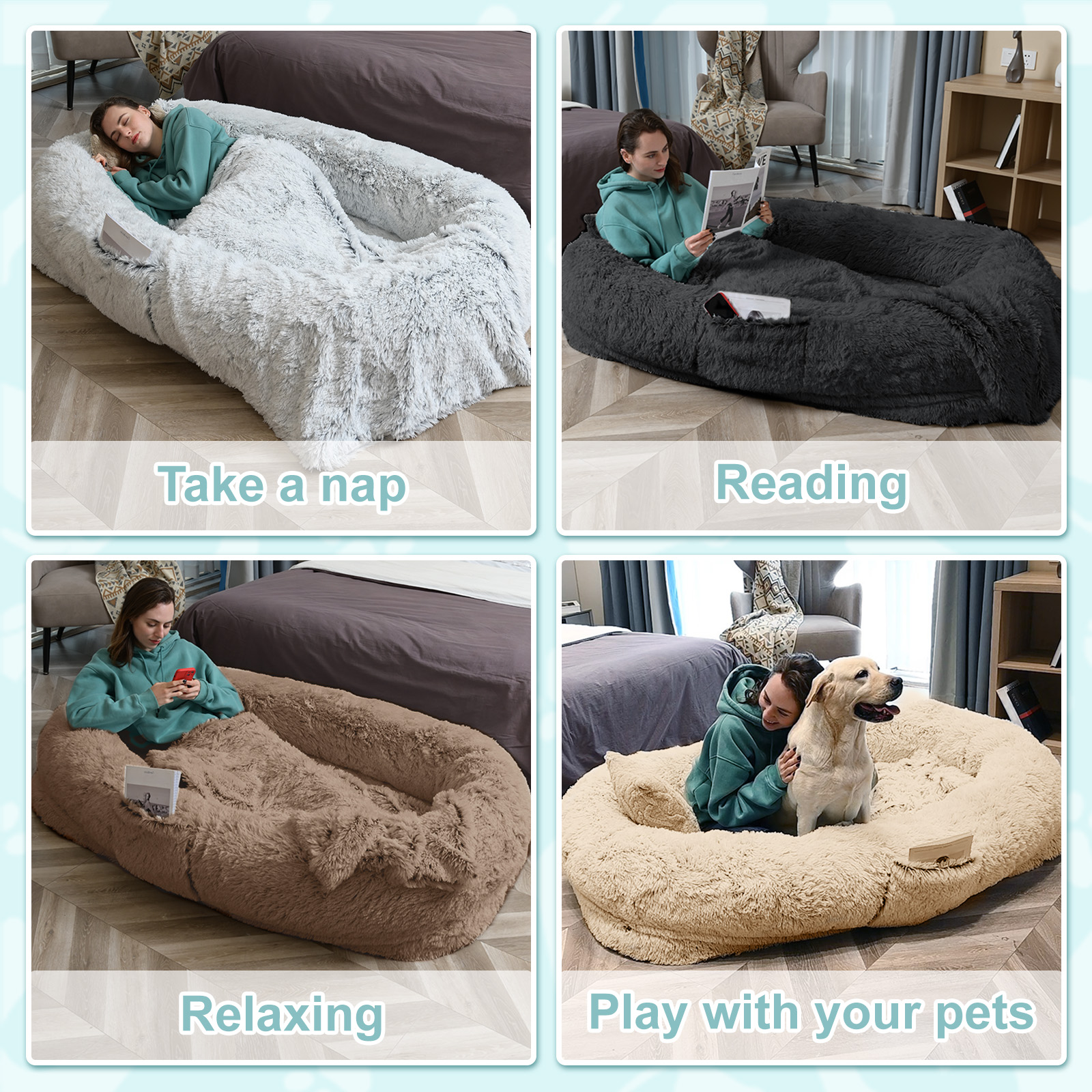 Cama para Adultos y Mascotas de Gran Tamaño: Colchón de Felpa Sofocreado con Soporte Ortopédico — imagen 5