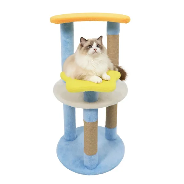 Árbol para Gatos con Luna y Estrella de 29" con 4 Niveles, Postes Rascadores de Yute y Dispositivo Antivuelco para Gatitos y Adultos - Azul — imagen 3