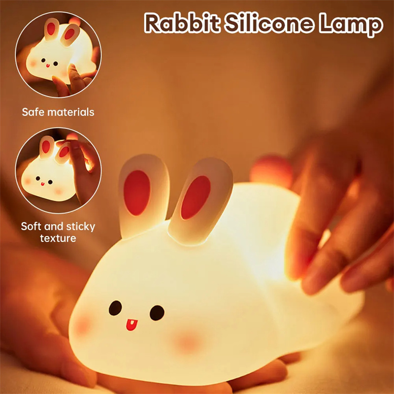Lámpara de Noche LED con Sensor Táctil y Cara Grande de Conejo de Silicona, Regalo Navideño para Niños — imagen 12