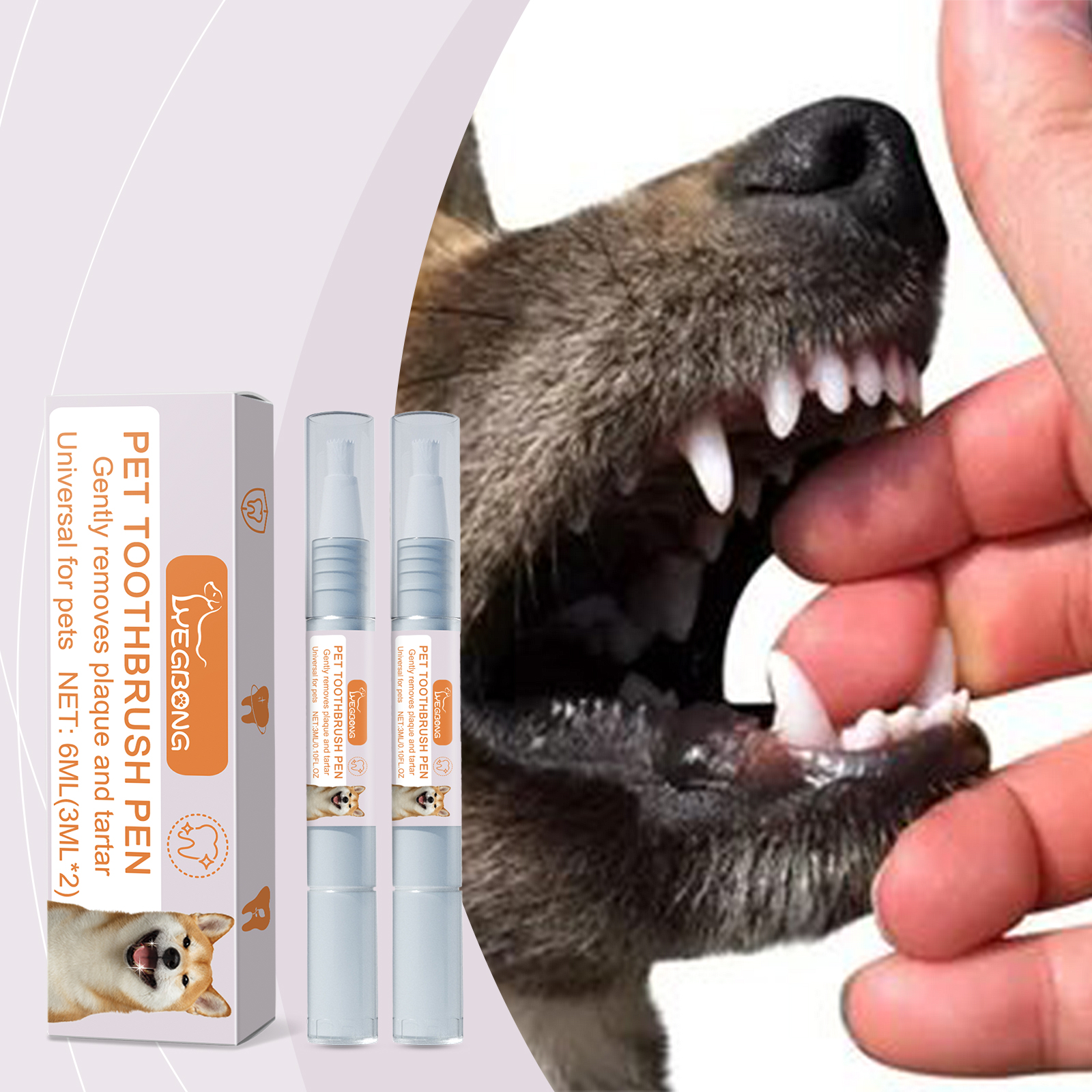 Pet Dental Toothbrush Pen 2Pack Dog Cat Plaque Tartar Remover, Freshen Breath & Soothe Gums — image 3