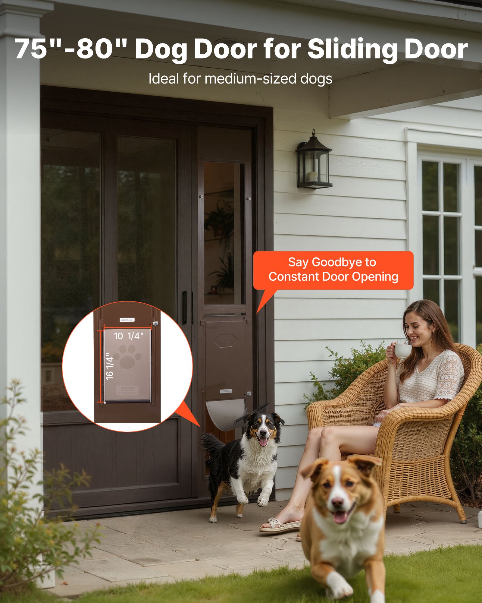 Puerta para Perros de Puerta de Vidrio Sliding, Altura Ajustable 75 7/8 a 80 11/16 cm, Estructura de Aluminio con Bisagras Rotativas y Diseño de Cerradura, Puerta para Mascotas de Vidrio Sliding para Inquilinos — imagen 5