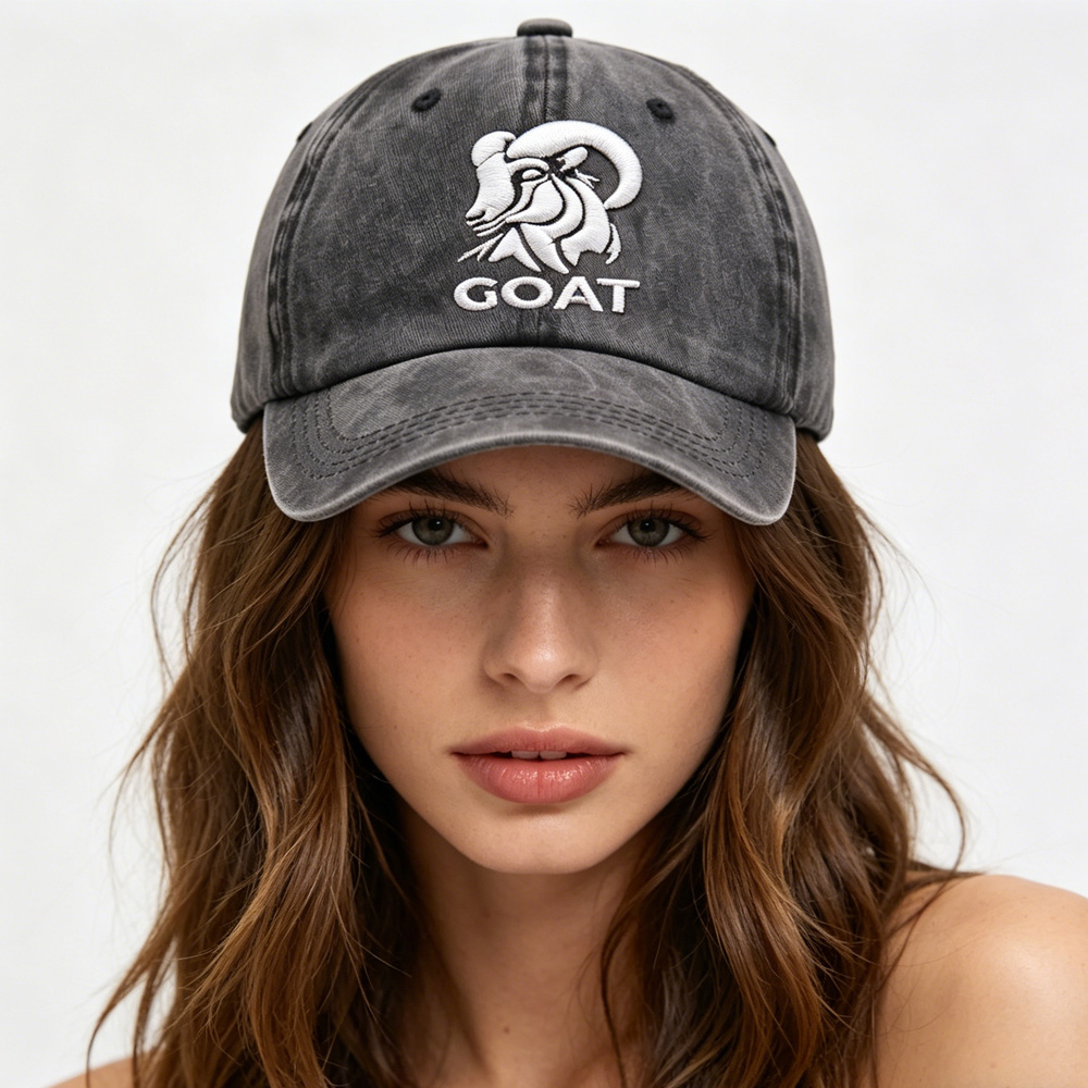 2pcs GOAT Ram Embroidered Baseball Cap - Vintage Washed Cotton Hat, Adjustable Unstructured Low Profile, Casual Outdoor Cap For Men Women — image 1