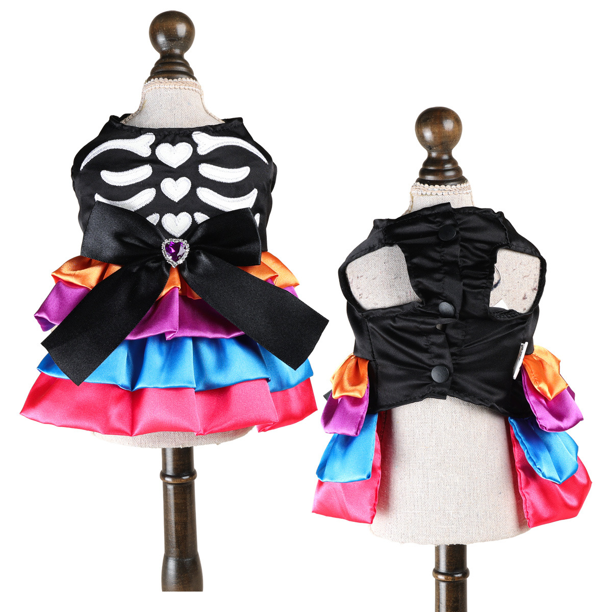 Disfraz de Calavera de Halloween para Mascotas con Tulle Arcoiris y Cinta, Vestido Divertido para Fiesta de Perros y Gatos — imagen 7