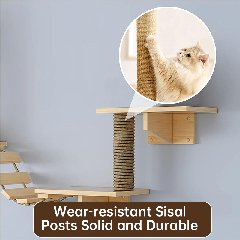 Hammaca para gatos en la pared & Pilar de rascar con sisal - Conjunto de estantes para gatos, árbol de escalada y cama para gatos en interiores — imagen 7