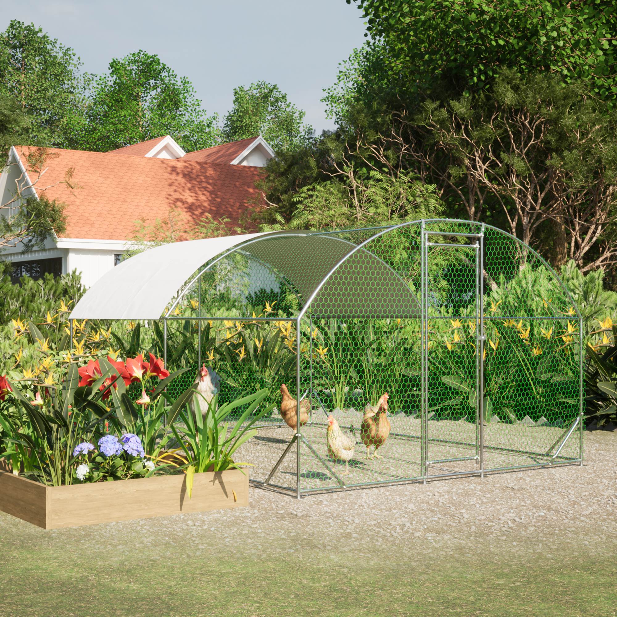 Large Chicken Coop Metal Chicken Run With Waterproof And Anti-UV Cover, Dome Shaped Walk-in Fence Cage Hen House For Outdoor And Yard Farm Use, 9.84 X 13.12 X 6.56 Ft — imagen 12