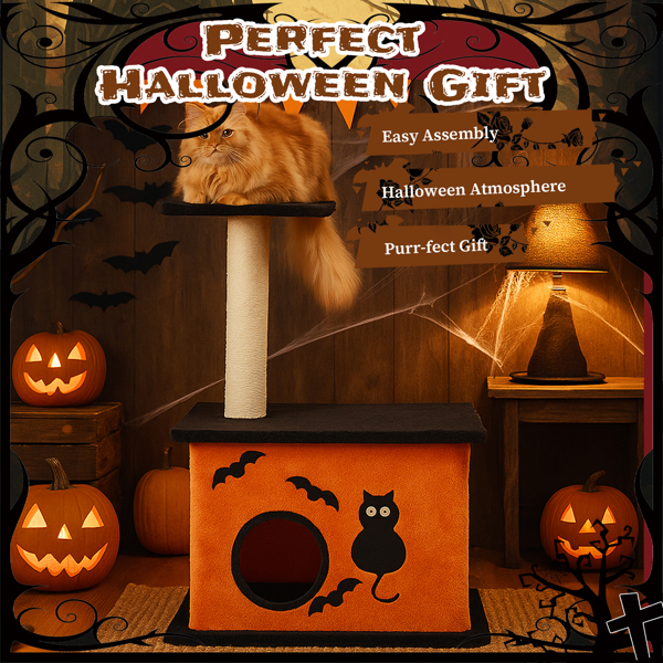 Árbol de Gatos para Halloween, Torre de Gatos con Condo Espacioso y Poste de Rastrillado en Sisal, Negro y Naranja — imagen 8