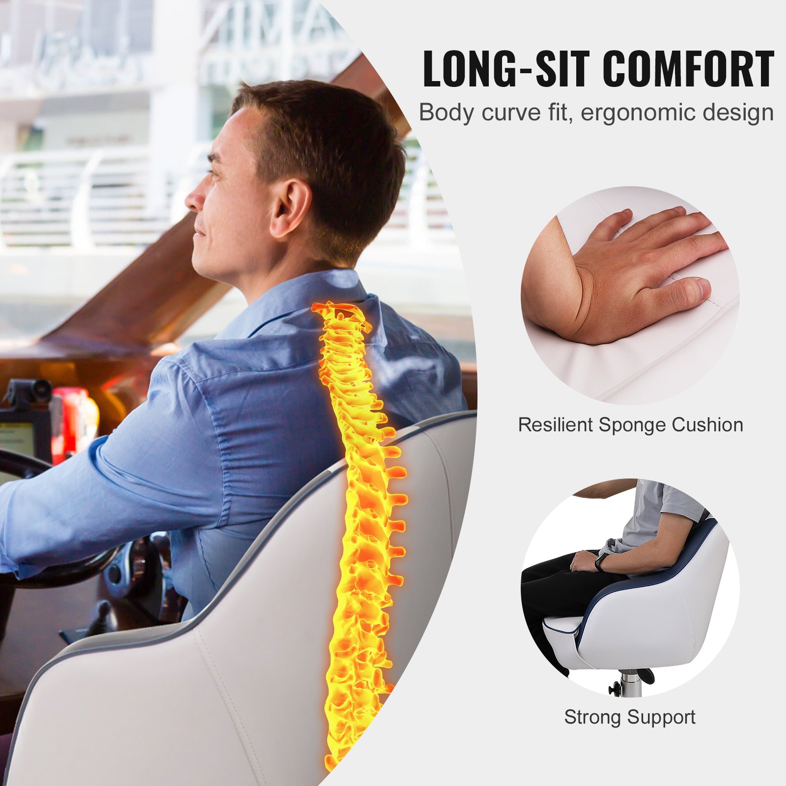 Asiento de Capitán para Barcaza con Rejilla de Espuma Espesa, Silla de Pescador con Soporte Completo, Asiento de Capitán para Lancha, Barco de Visita, Velero, Canoa, 1-Pieza — imagen 2