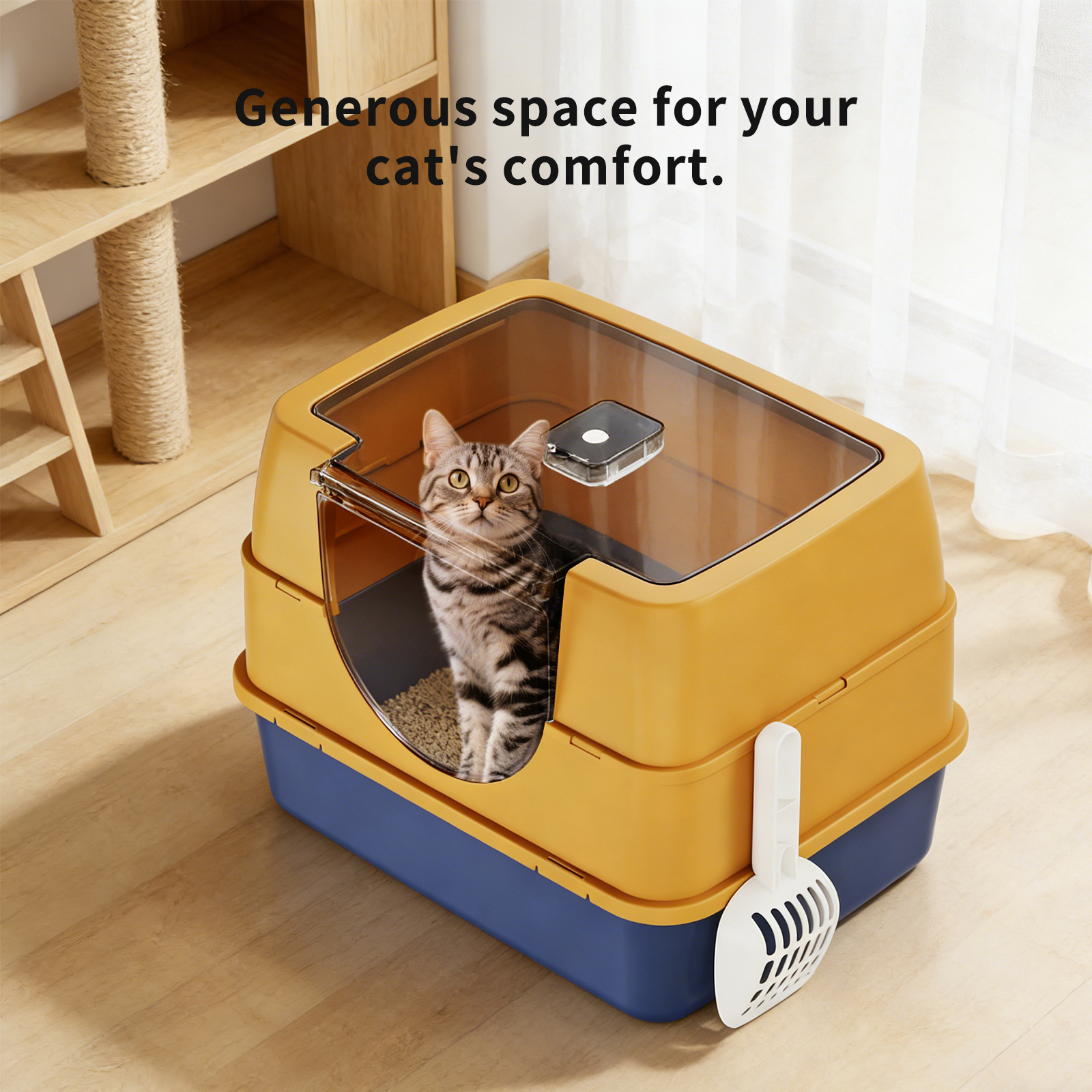 Dark Gray Top Entry Fully Enclosed Cat Litter Box, Anti Splash & Odor Locking, For Large Cats & Multi Cat Households Plastic Bring A Spoon — image 8