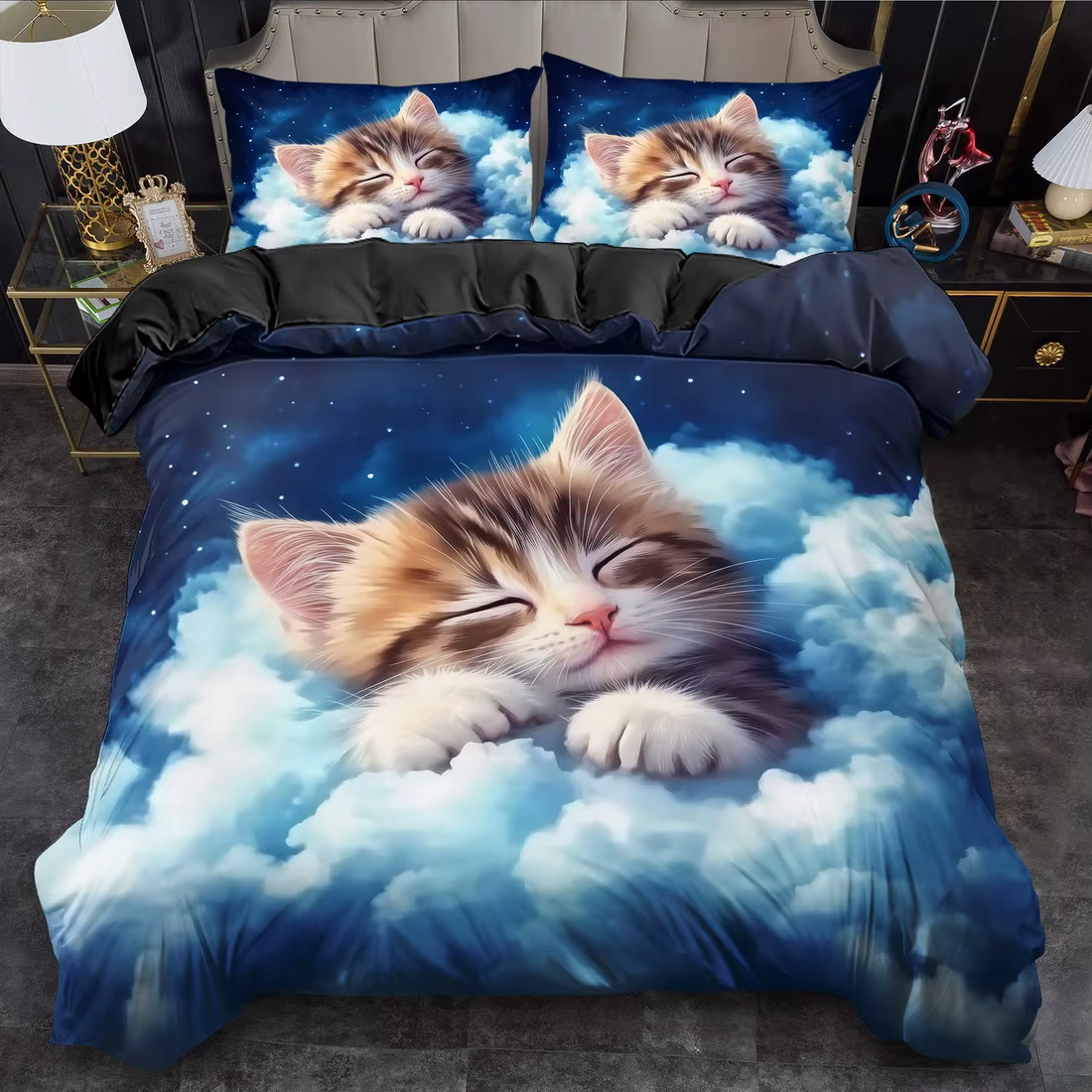 Set de Funda de Edredón de 2/3 Piezas, Juego de Funda Nórdica con Estampado de Gato Animado, Ropa de Cama Estilo King/Queen, Poliéster Lavable a Máquina — imagen 1