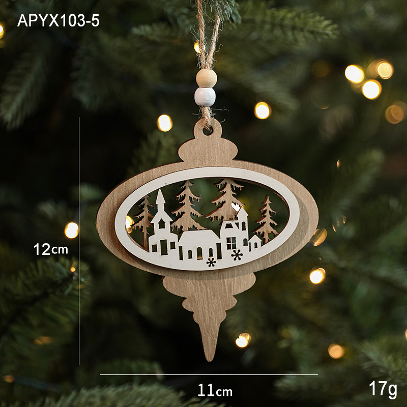 Christmas tree decorations, wooden creative pendants, reindeer houses, snowflakes, Christmas decorations, pendants — image 10
