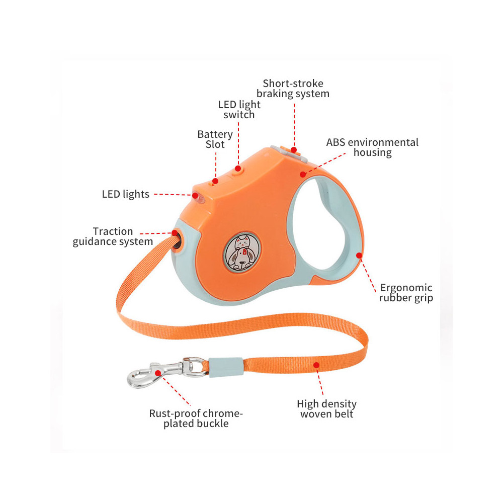 Automatic Traction Rope Pet Supplies Automatic Retractable Traction Leash With Lights Out Walking Dog Light Dog Leash — image 3