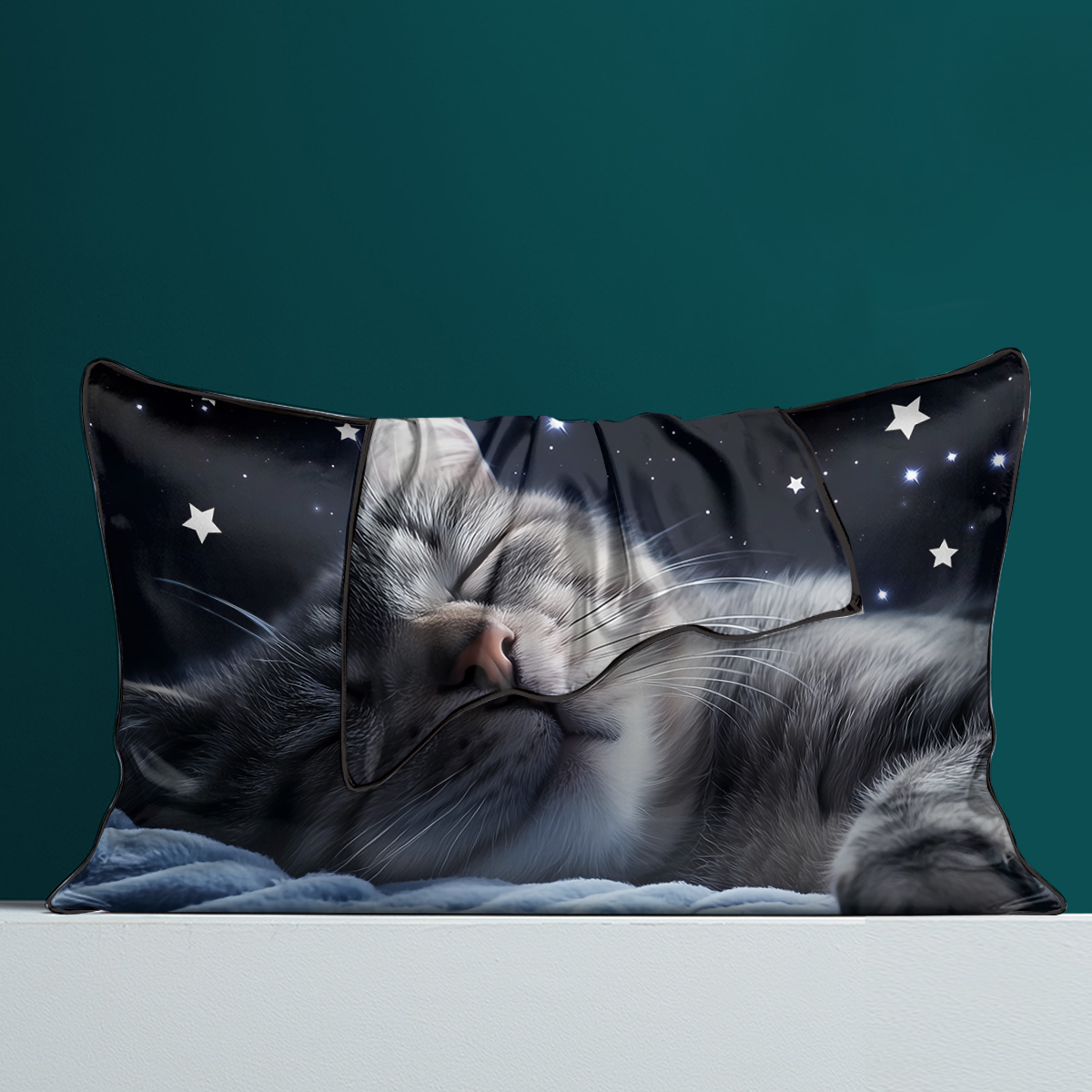 2 Piezas de Fundas de Almohada de Satén Con Estampado de Gatos y Cielo Estrellado, Suaves y Delicadas Con la Piel, Aptas Para Todas las Estaciones — imagen 6
