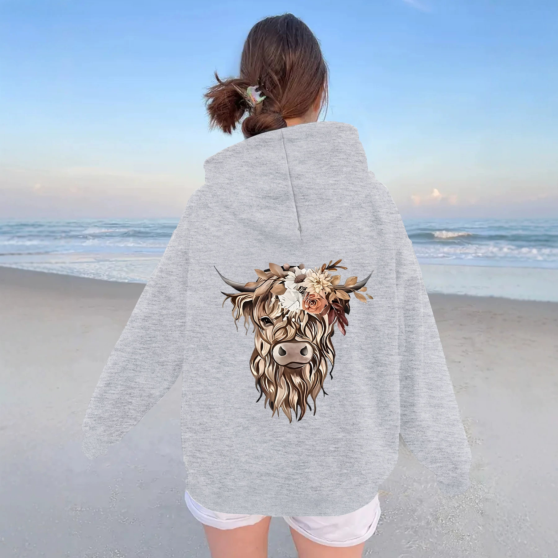 Flower Cow Head Printed Hoodie — image 6