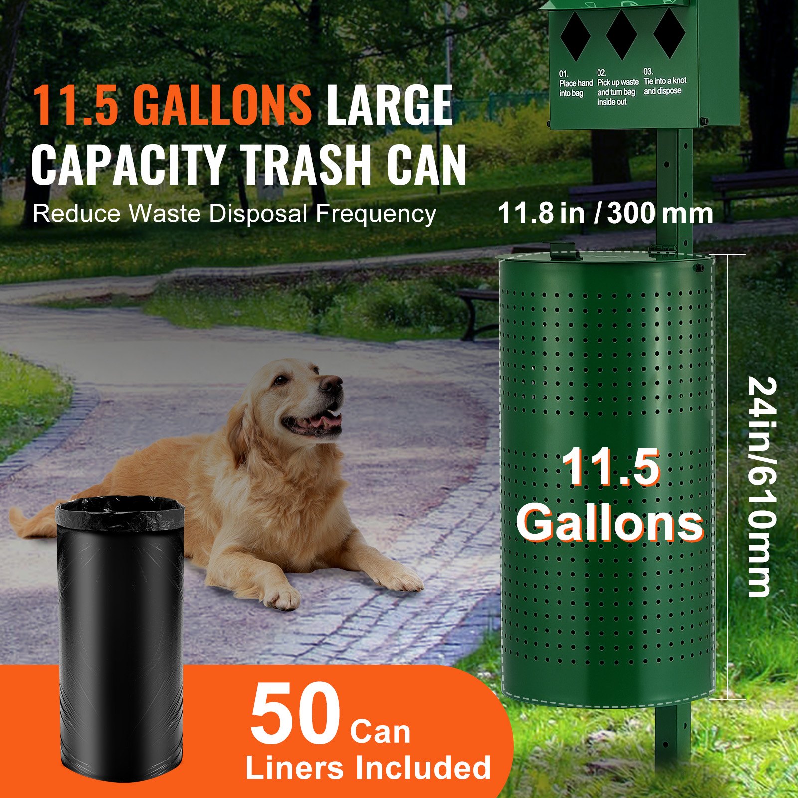 Estación de Basura Canina con 600 Bolsas de Heces Comercial para Parques y Mascotas — imagen 4