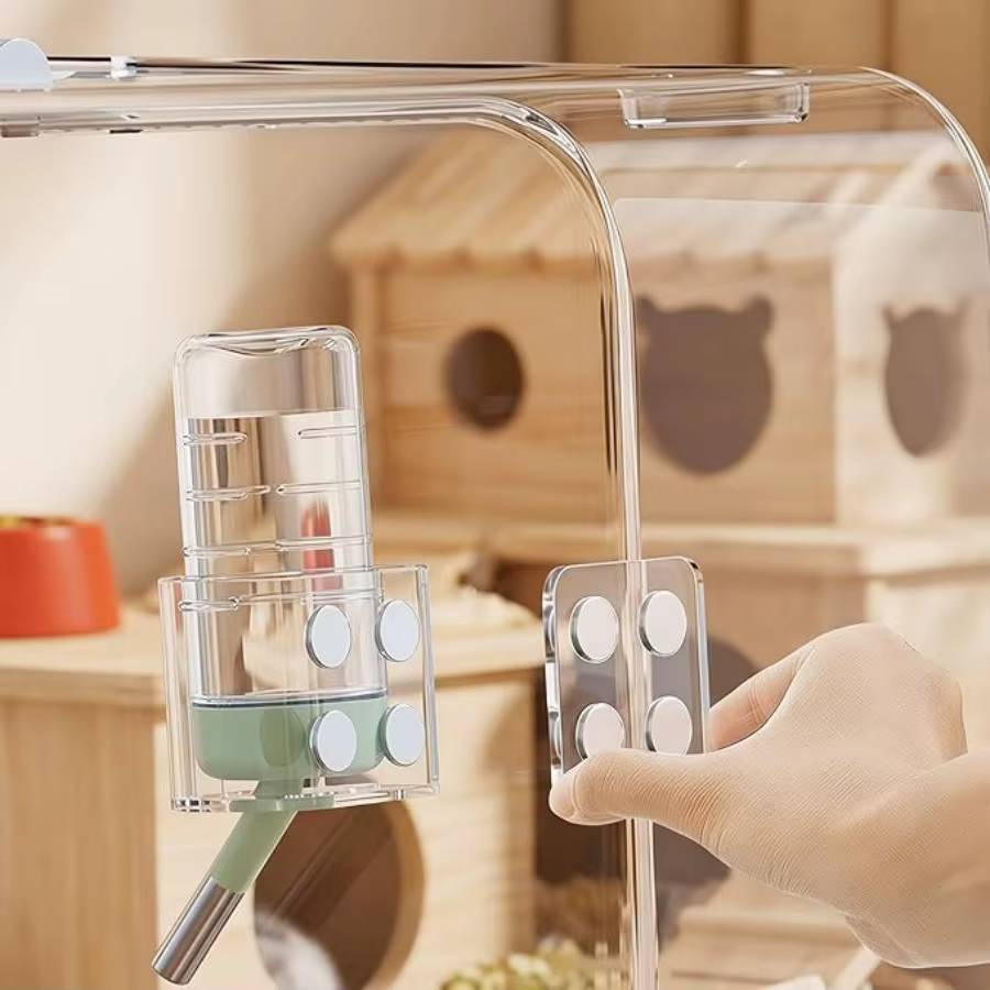 Soporte de Botella Magnético para Hámsters con Acetato Transparente, Soporte sin Taladro para Jaula, Cierre Hermético para Alimentación para hámsters, ardillas, furetes — imagen 1