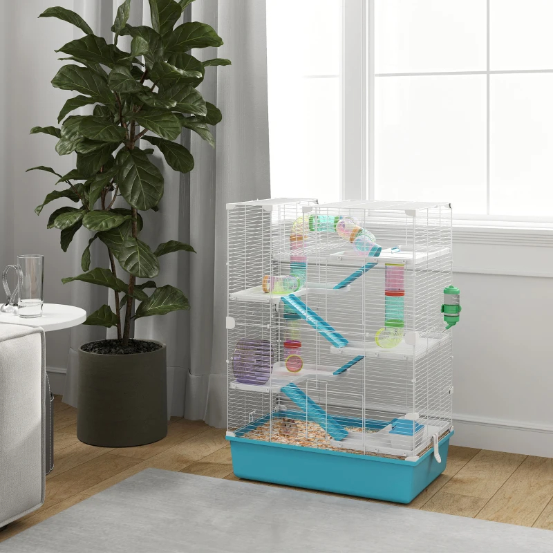 PawHut 6 Tier Hamster Cage With Tubes And Tunnels, Hut, Wheel, Food Dish, Water Bottle, Ramps, For Dwarf & Gerbil, Light Blue — image 11