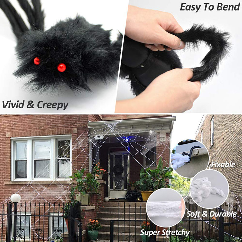 Halloween New Spider Web Triangular Net Simulation Oversized Plush Spider Ghost Festival Indoor And Outdoor Decorative Props — image 2