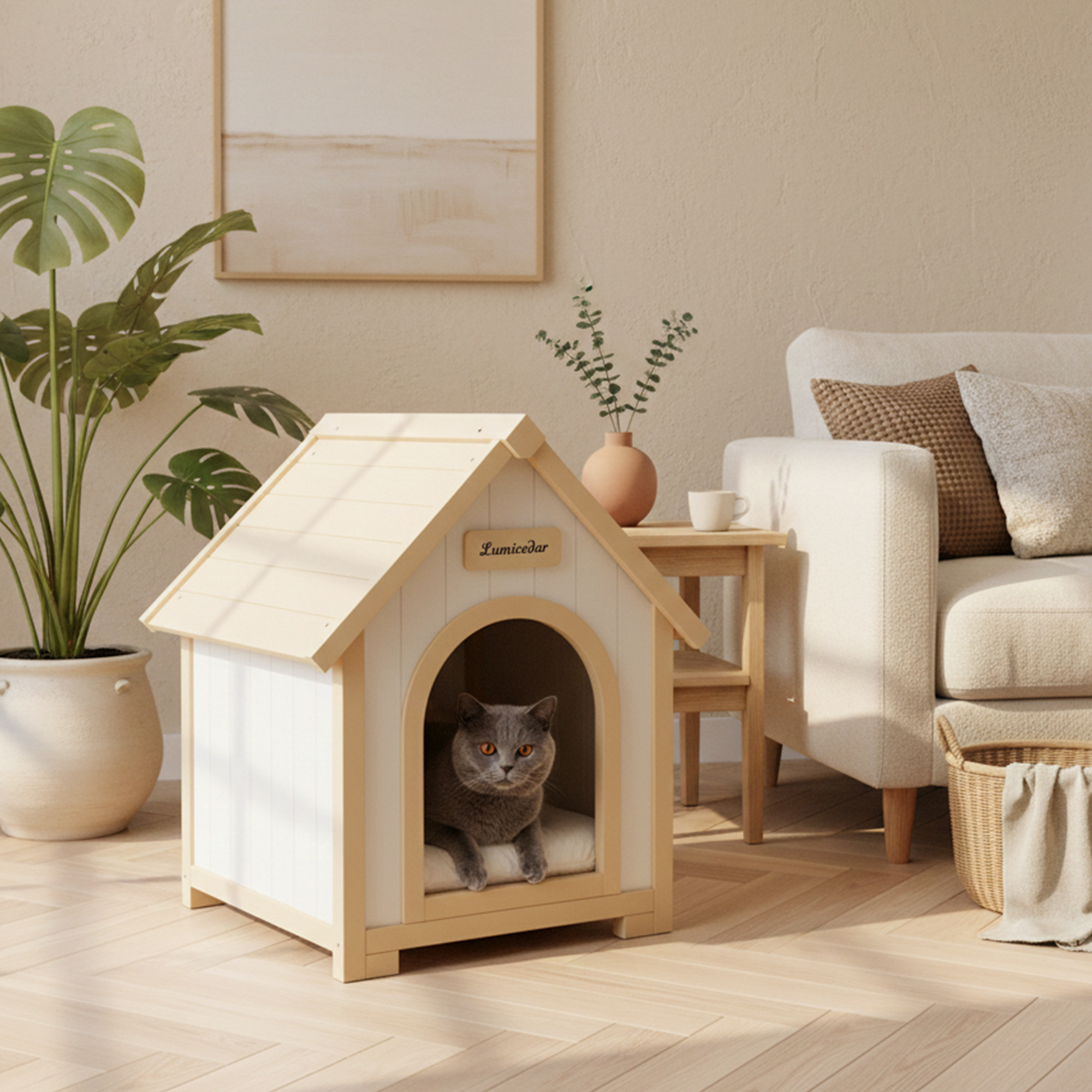 Casa de Perro Moderna en Madera para Interior con Almohadilla EVA – Casa de Animales de Ceder Solida para Pequeños Perros y Gatos — imagen 23