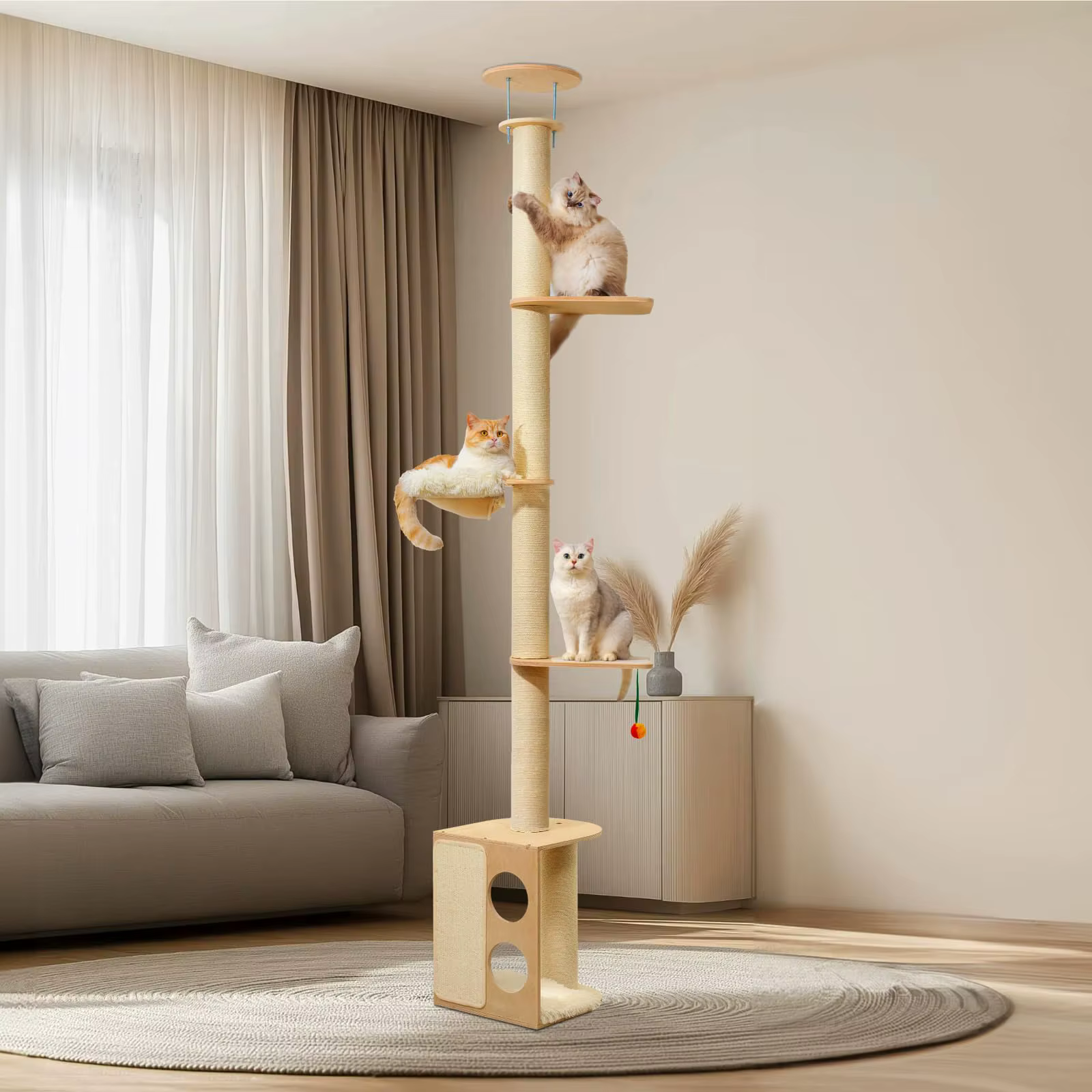 Tall wall-mounted cat tree, designed specifically for indoor cats; climbing tower; interactive wooden wall-mounted cat furniture — image 2