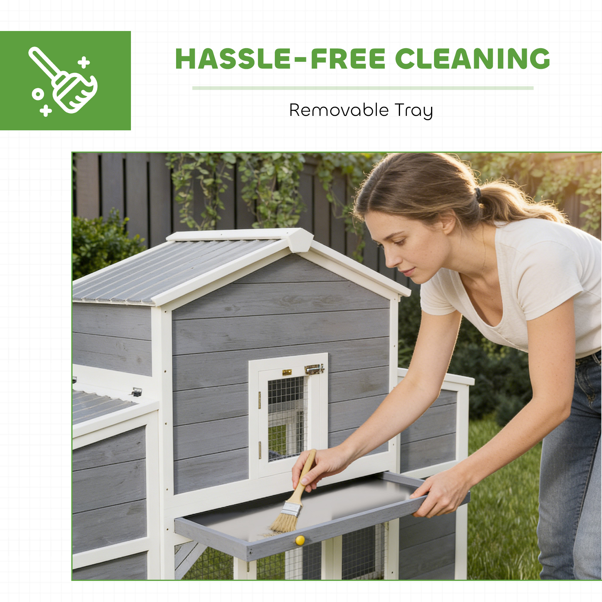 66.5" Large Chicken Coop, Wooden Chicken House with 2 Nesting Boxes, Sliding Tray & Ramp, for Backyard Farm — image 2