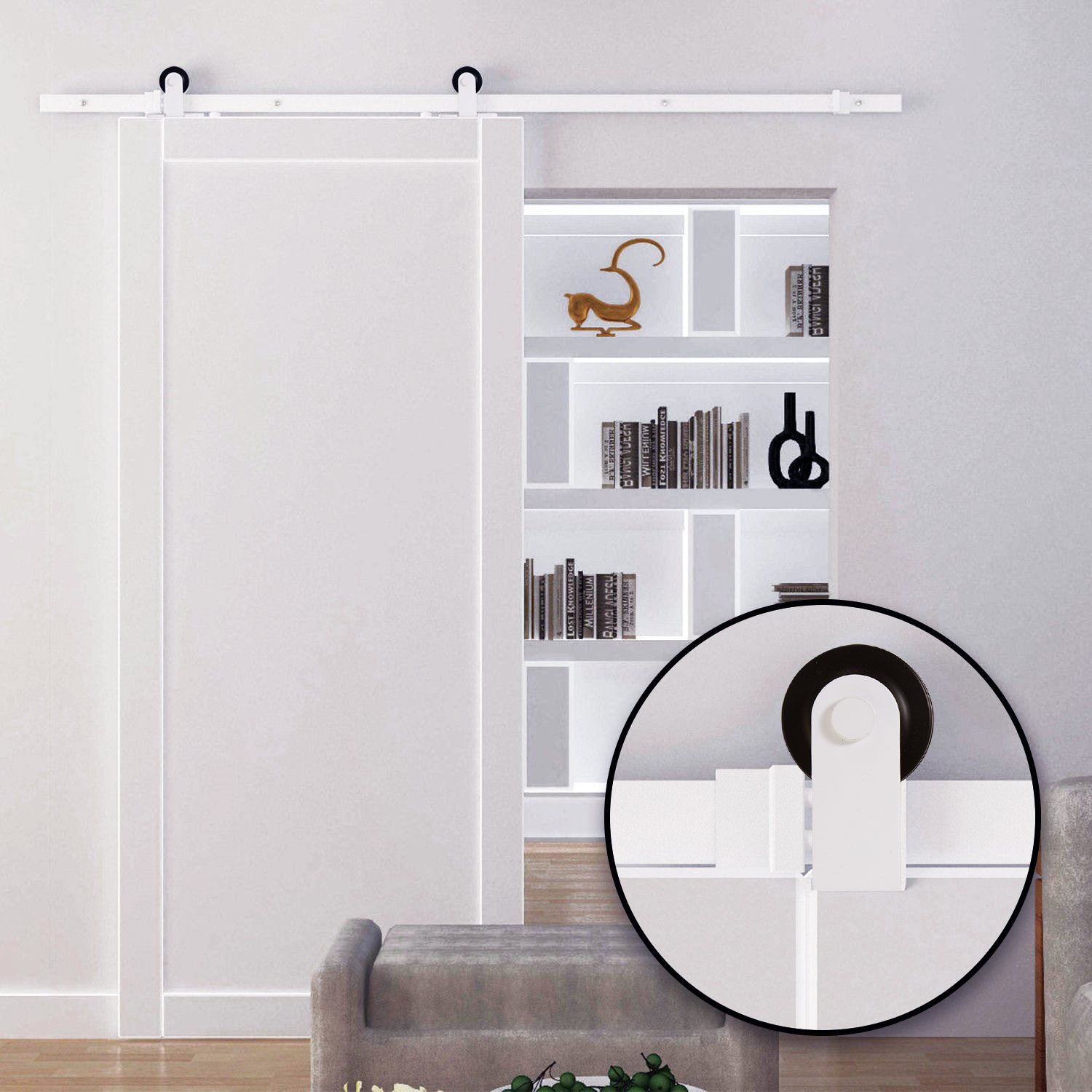 Kit de montaje para puertas correderas interiores rústicas - Blanco (6 piezas) — imagen 2