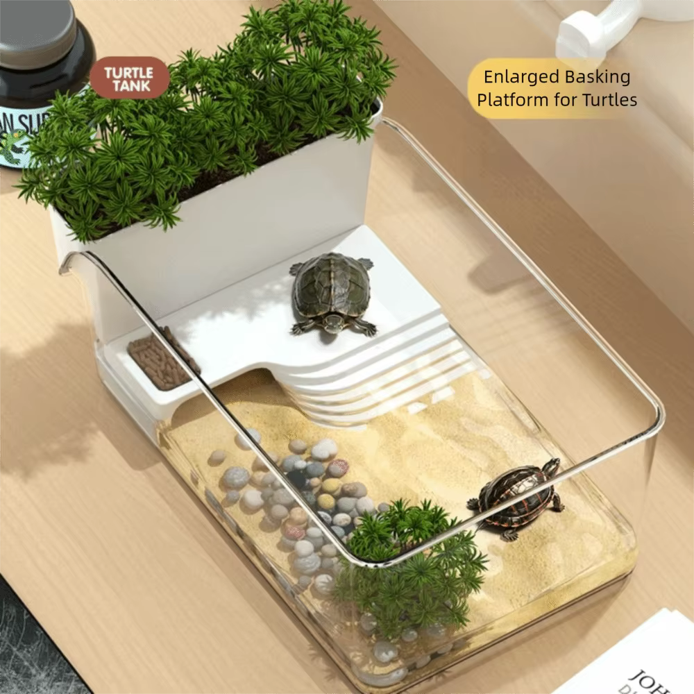 Tanque de Tortuga Transparente con Paisaje Ecológico y Área de Sol para Reptiles — imagen 3