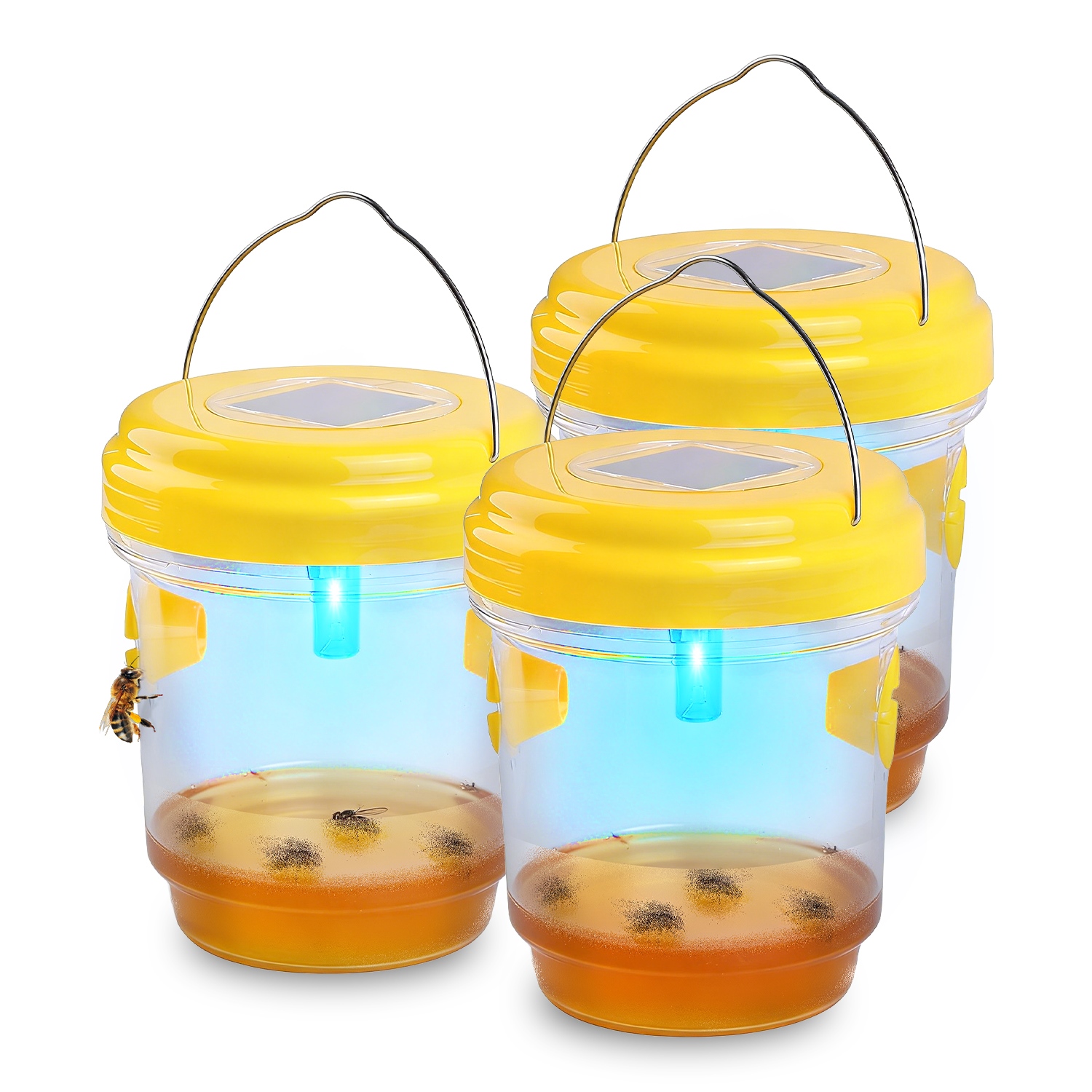 Trampas Solares para Avispas, Paquete de 3, Atrapainsectos Colgantes para Exterior con Luz UV, para Avispas de Papel, Avispas Amarillas, Avispones Pequeños, Moscas de la Fruta y Moscas Comunes — imagen 1