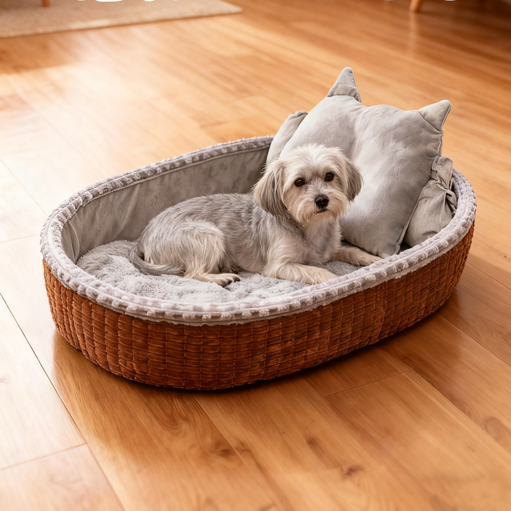 Casa para Perros Invierno: Cama de Felpa Semi-Cerrada para Mascotas, Colchón de Madera para Canes y Gatos — imagen 3