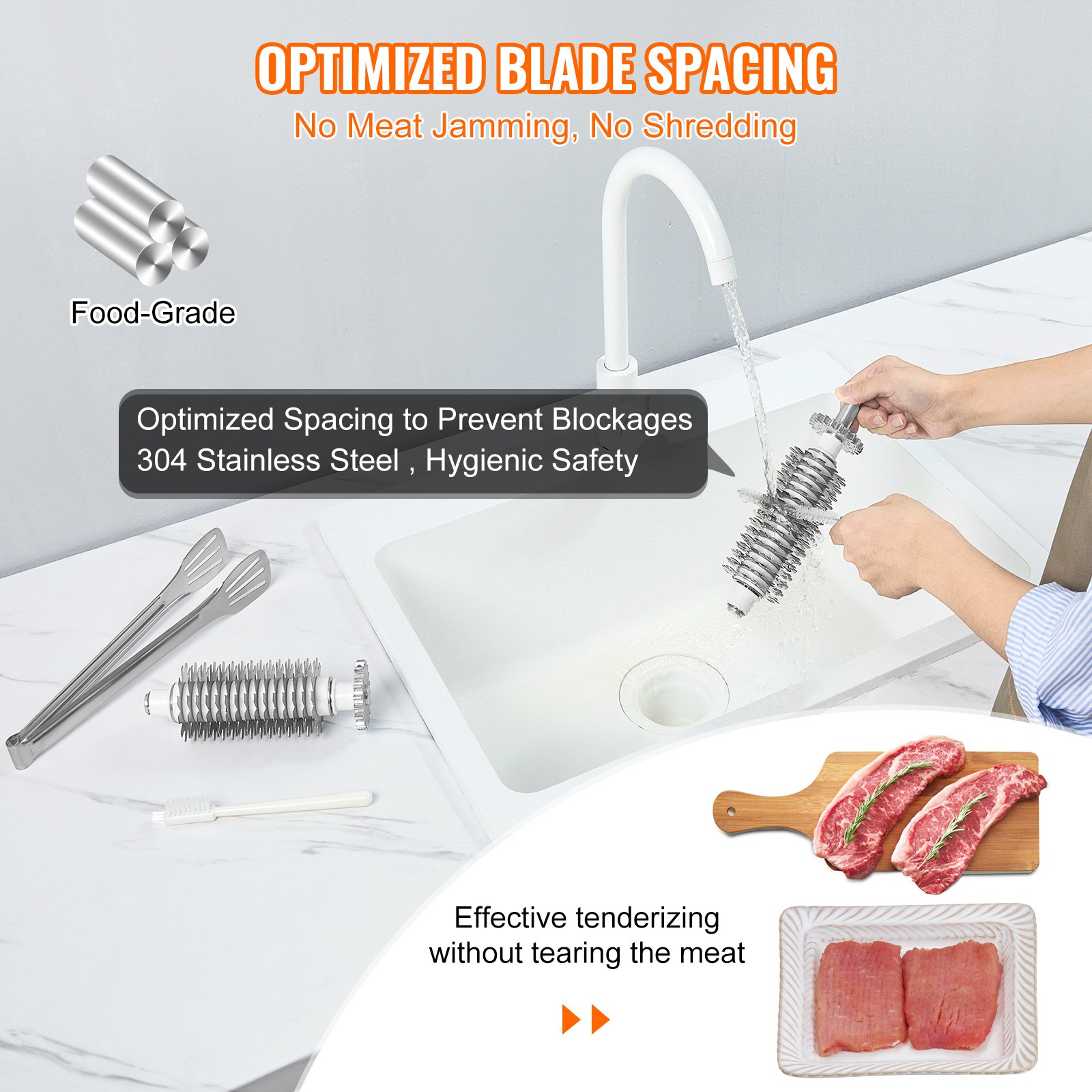 Commercial Meat Tenderizer, Heavy Duty Stainless Steel Kitchen Tool With Handle, Meat Tong, And Cleaning Brush, 450W Electric Meat Tenderizer Machine For Beef, Turkey, Chicken, Pork, And Fish — image 4
