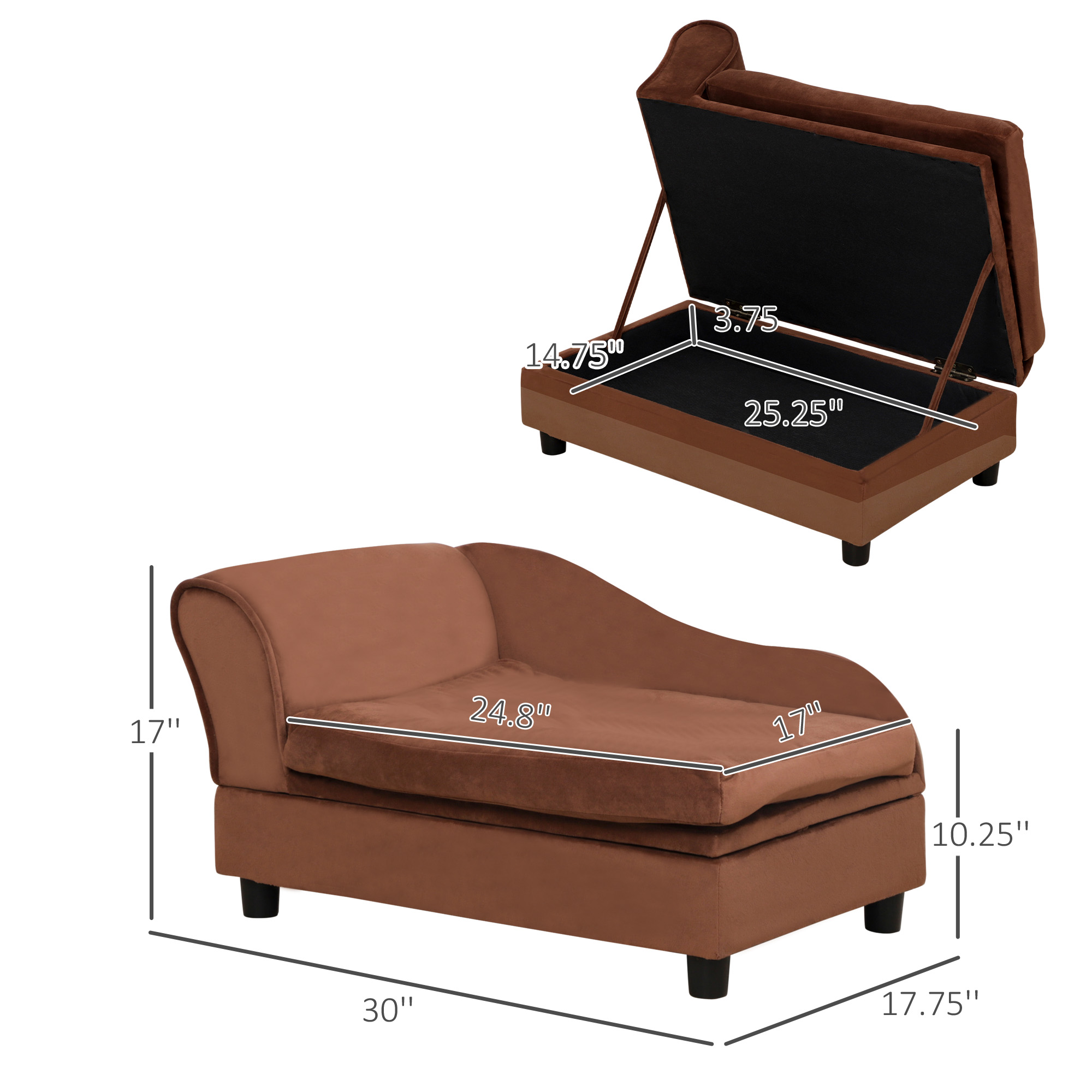 Pet Sofa Bed Couch with Storage, Pet Sofa for Cats and Small Dogs, Brown — image 2