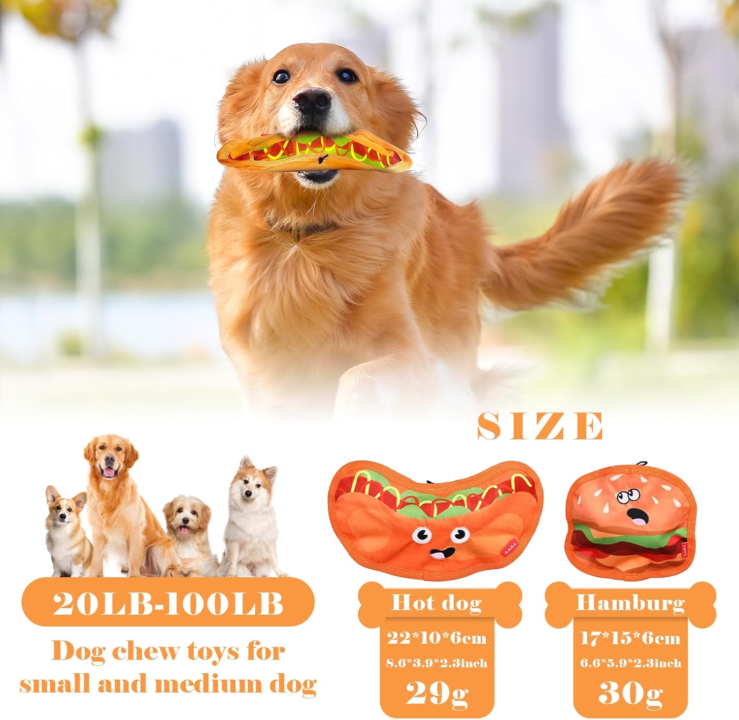 Crinkle Dog Toys Squeaky Dog Toys No Stuffing Dog Toys Durable Interactive Dog Chew Toys For Puppy Small Medium Large Dogs Hamburger — image 2