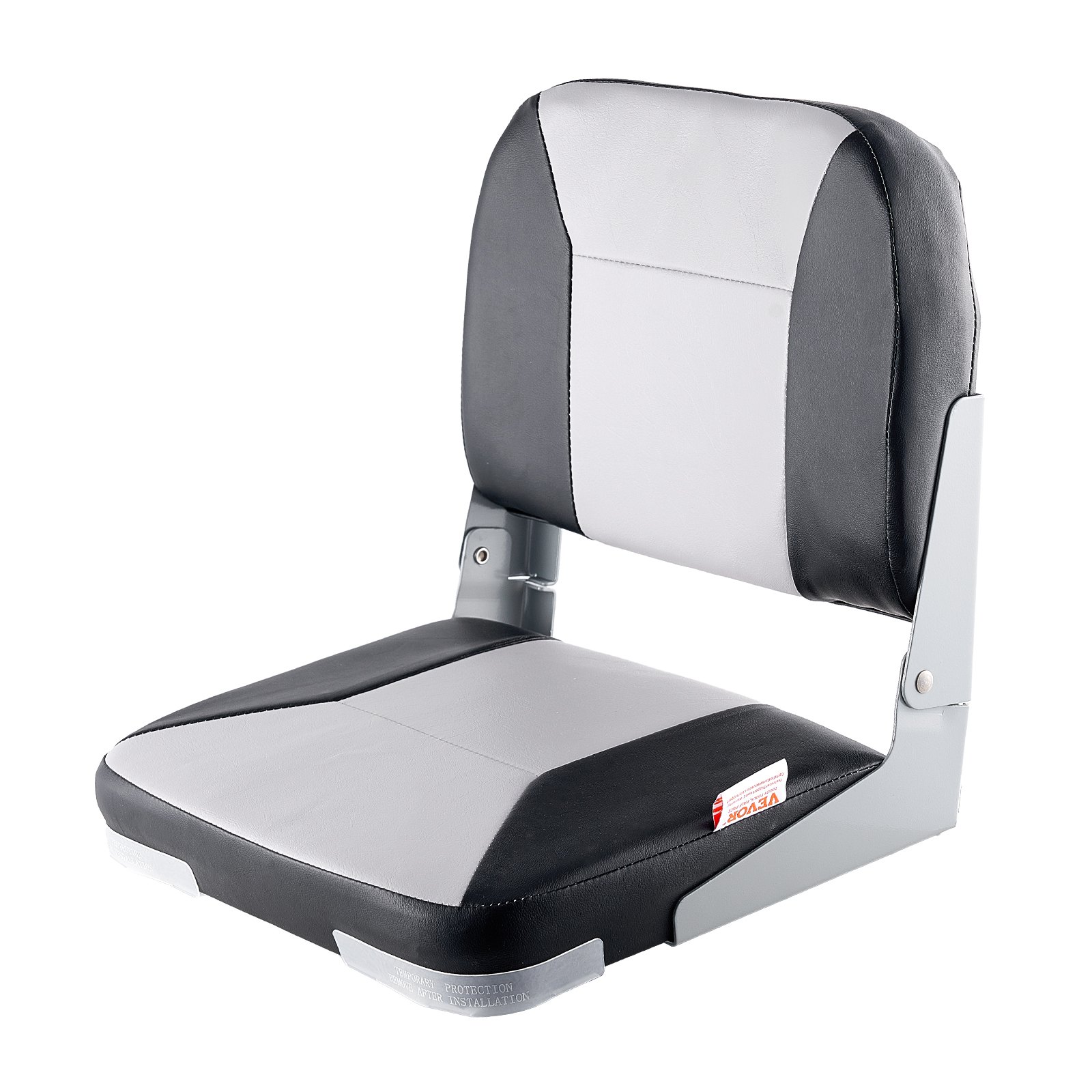 Boat Seat, Low Backrest, Folding Fishing Boat Seat With Thickened Sponge Cushion & Waterproof PVC Leather, Aluminum Alloy Hinges, Flip Up Boat Seat For Fishing Boats, Yachts, Ships, Black & Grey — imagen 1