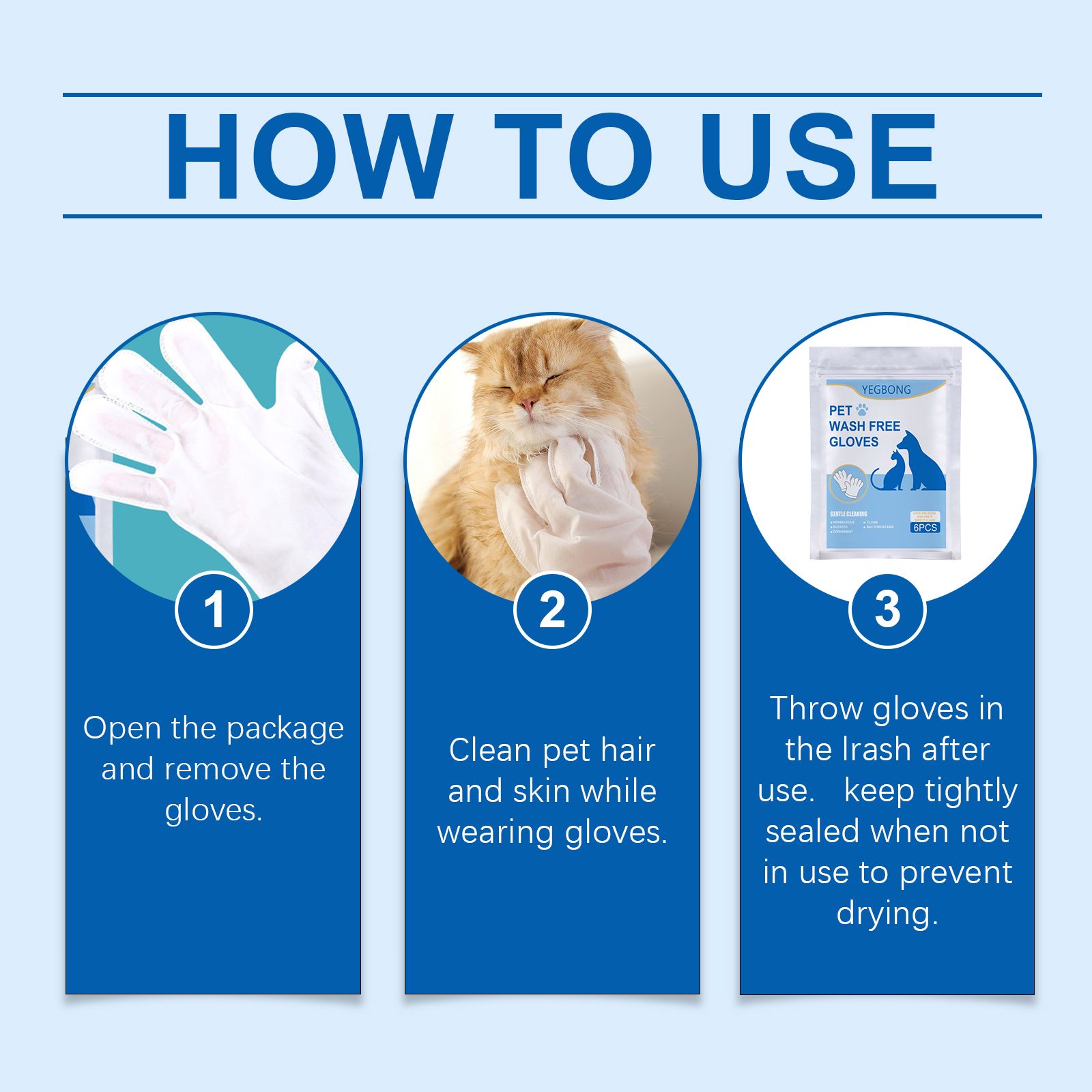 Pet Herbal Gloves, Cleaning Wipes No-Bath No-Wash Non-Woven Gloves For Feline Handling — image 8
