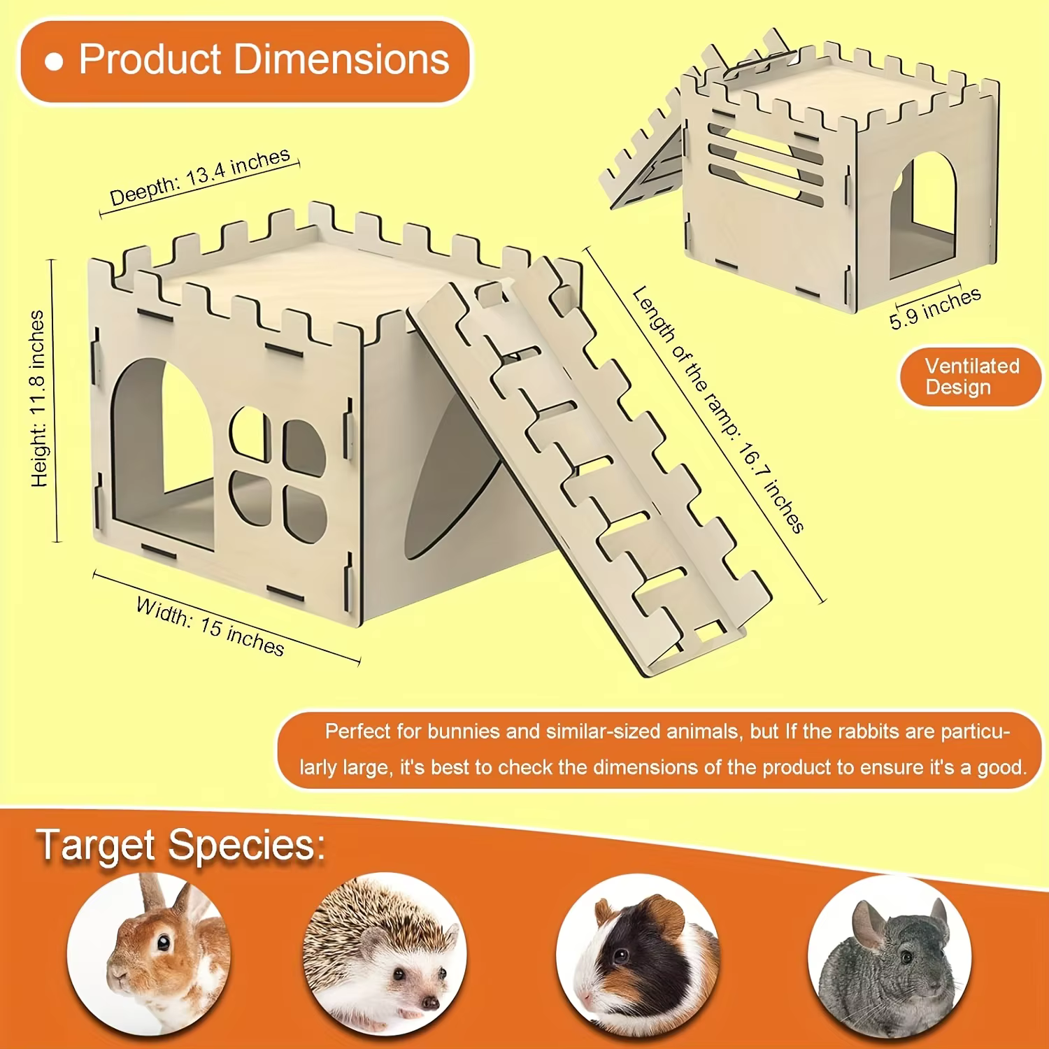 Detachable Rabbit Castle Hiding Place Wood Evading House Toy Decoration for Guinea Pig Rabbit Totoro Hedgehog — image 2