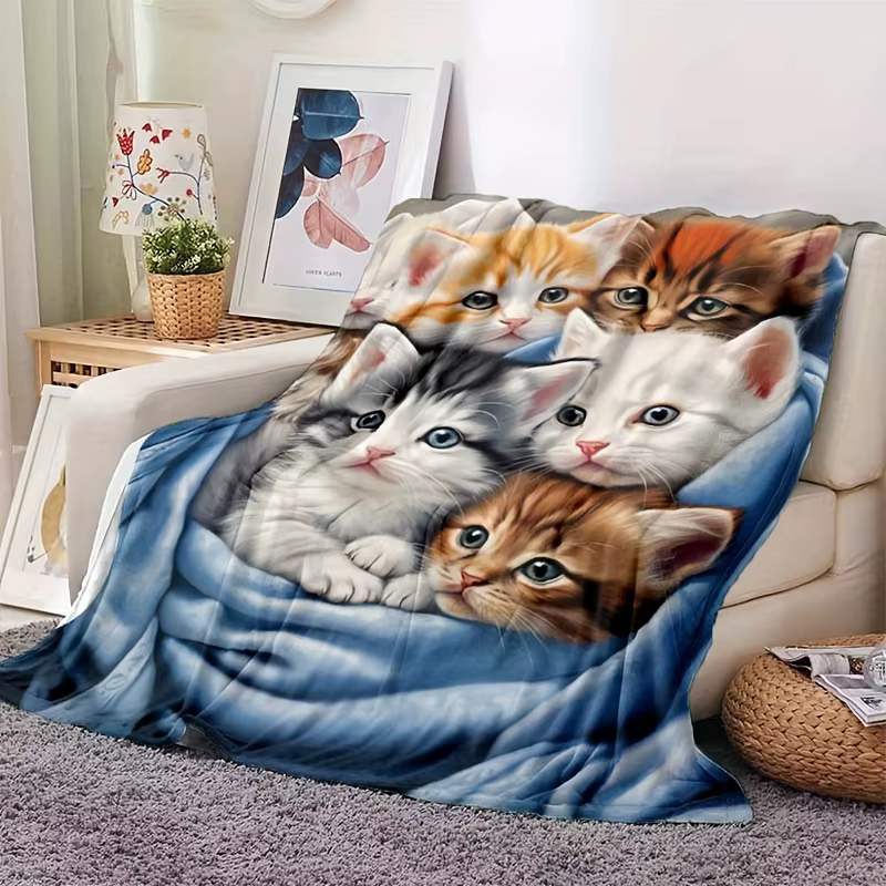 Manta de Viaje con Estampado de Gatos Adorable, Muebles y Hogar Cálido para Todos los Años — imagen 3