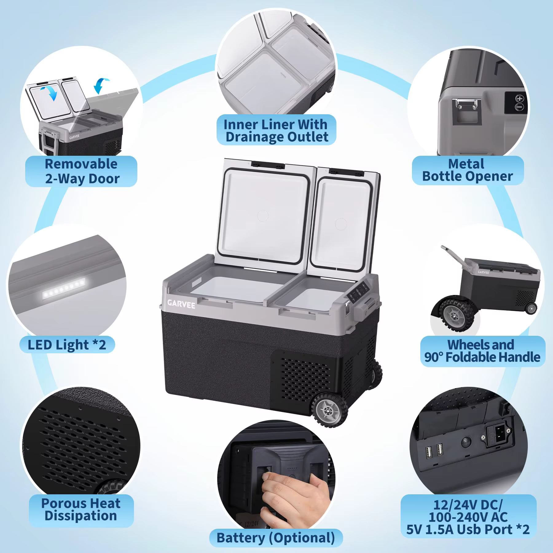 Dual Zone Car Refrigerator 40QT 38L Portable Freezer Compressor Electric Cooler Rapid Freezing Minus 4F To 68F 12V 24V Can Internal Battery Not Included — image 3