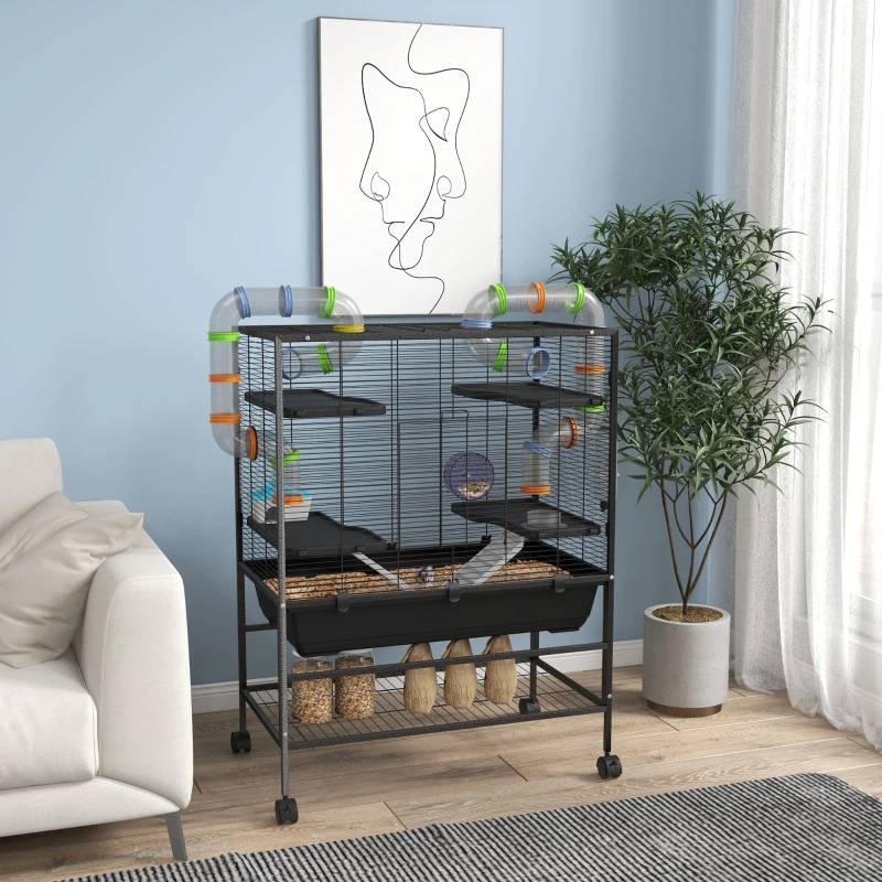 Small Animal Cage For Syrian Hamster, Gerbil Cage With Tubing System, Running Wheel, Ramps, Platforms — imagen 10