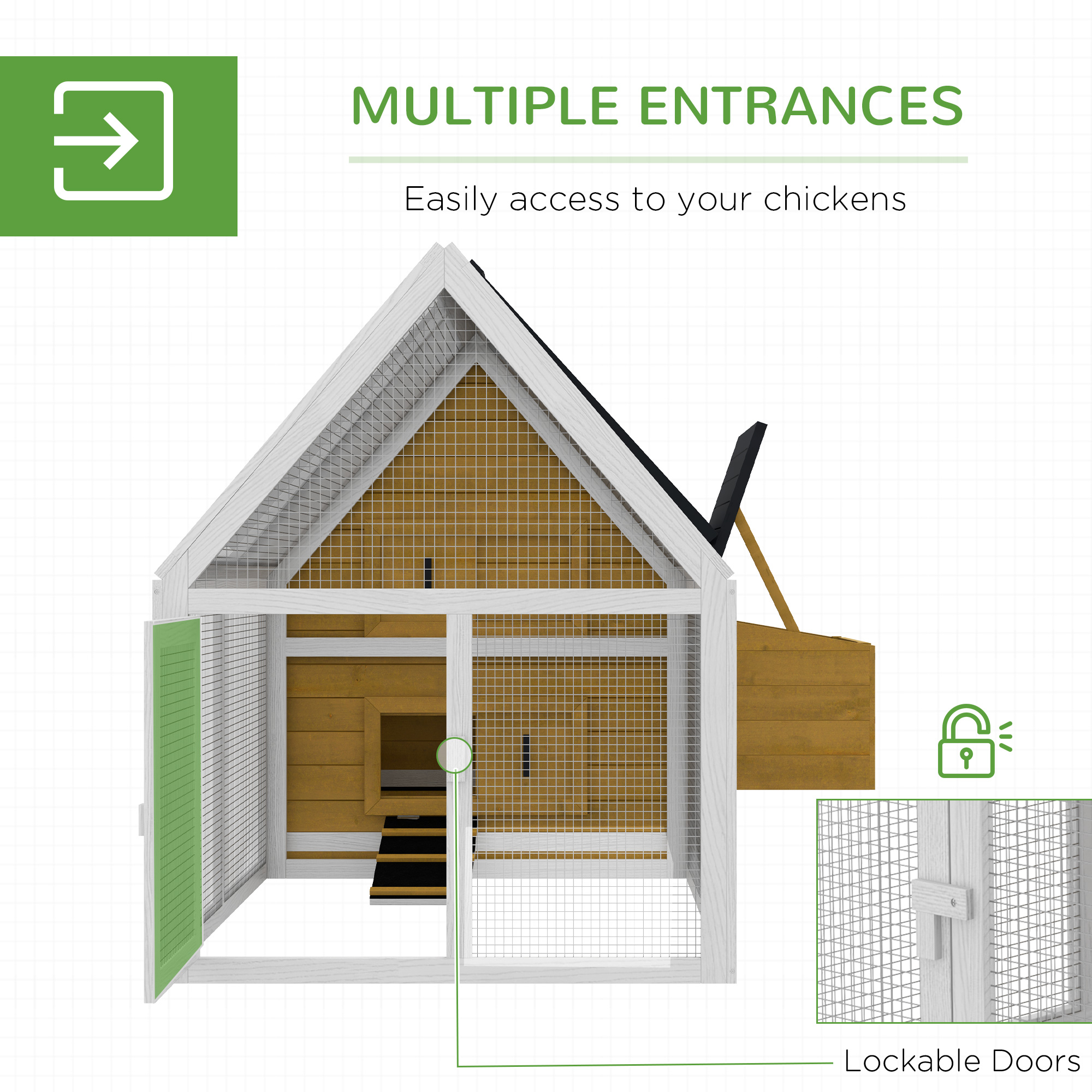 65" Chicken Coop Wooden Chicken House Rabbit Hutch Poultry Cage Hen Pen Backyard with Nesting Box, Ramp, Run, Yellow — image 3