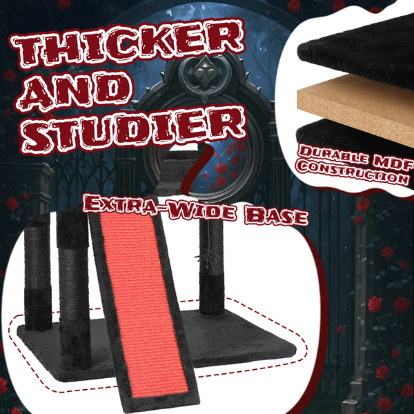 Árbol Gótico para Gatos con Caja de Tumba, Torre para Gatos Grande con Condo Espacioso, Postes de Rasguñado, Juguetes Colgantes de Araña, Tablero de Rasguñado, Mobiliario de Actividades para Gatos de Gran Tamaño en Rojo y Negro — imagen 12