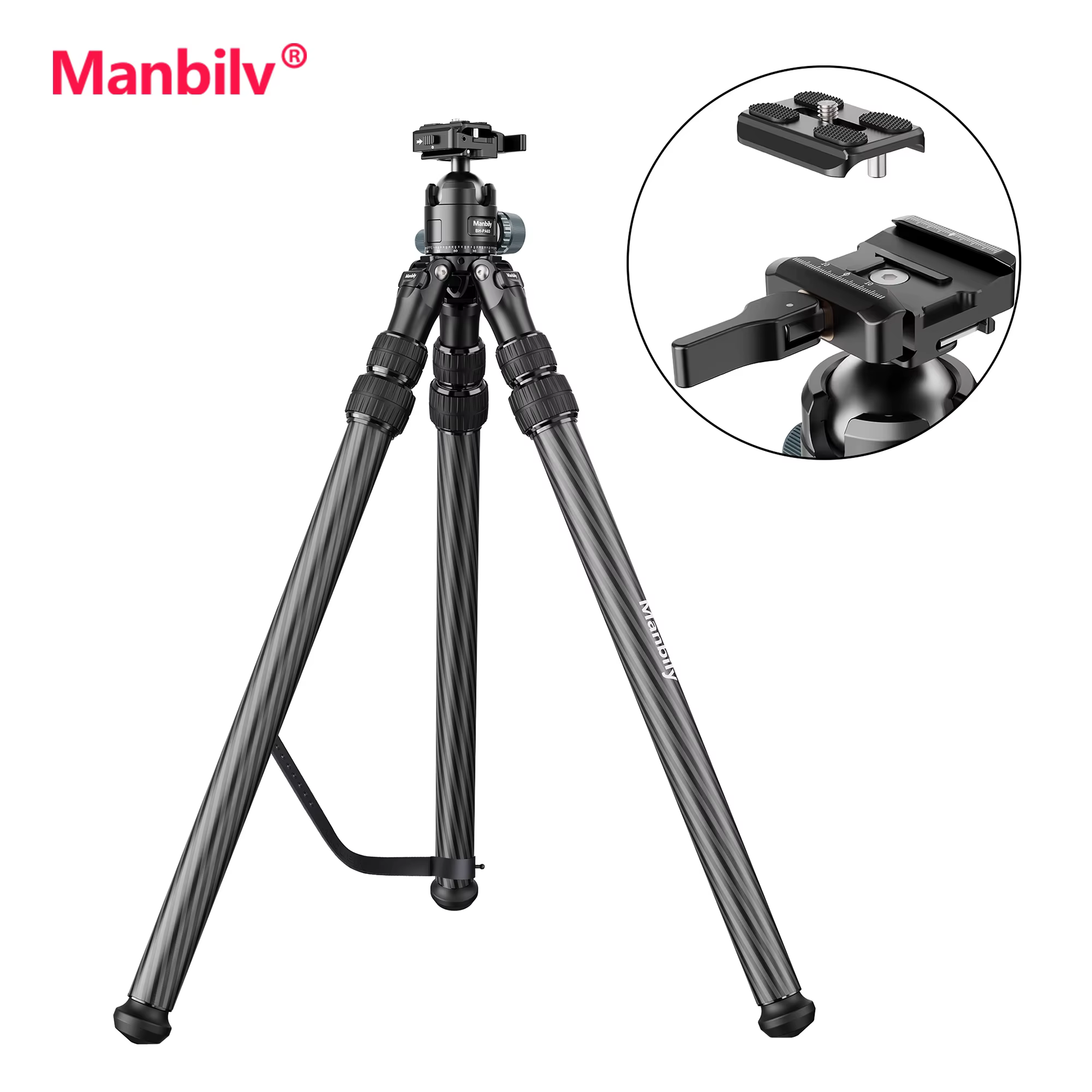 Manbily WZ2836 Carbon Fiber Hunting Tripod For Shooting Birdwatching With Heavy Duty Arca Swiss Ballhead Max 20kg 36mm Leg — image 1