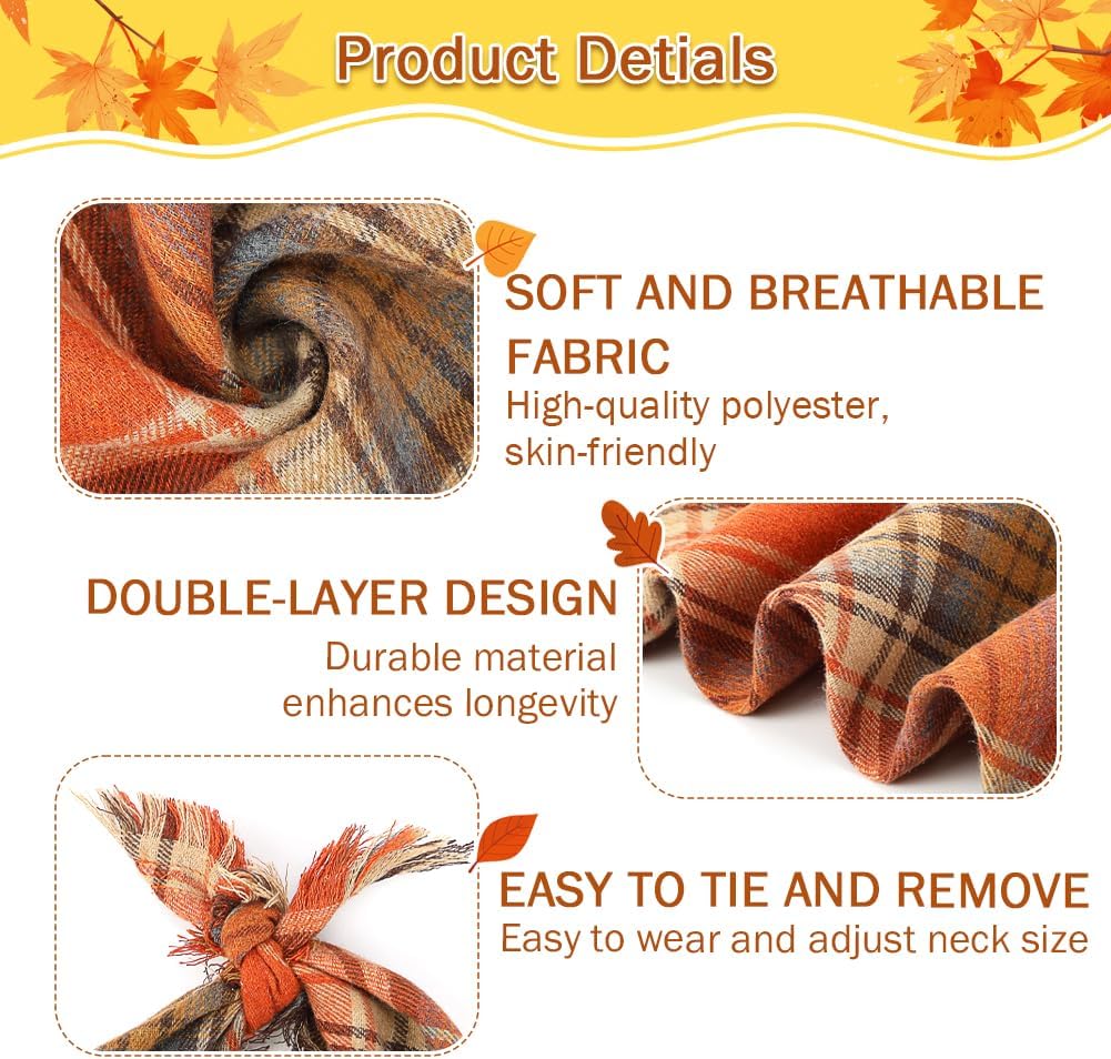 Vivifying Fall Dog Bandana With Tassels Edges Classic Plaid Triangle Dog Apparel Accessories Unny Dog Scarf Costume For Thanksgiving Photo Prop And Party Decor — image 2