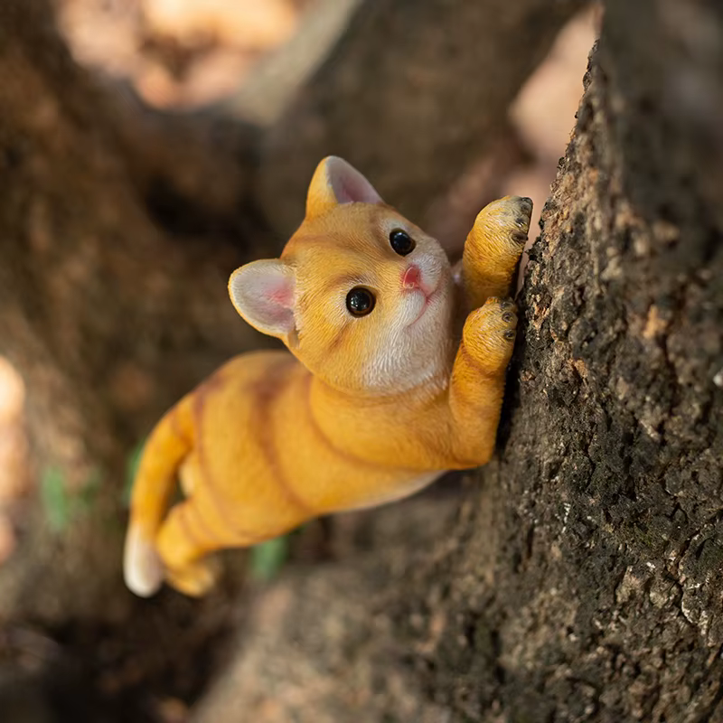 Pendiente de Gato Simulado Trepando Árbol Decoración Exterior Jardín Patio Balcón Paisaje Resina — imagen 4