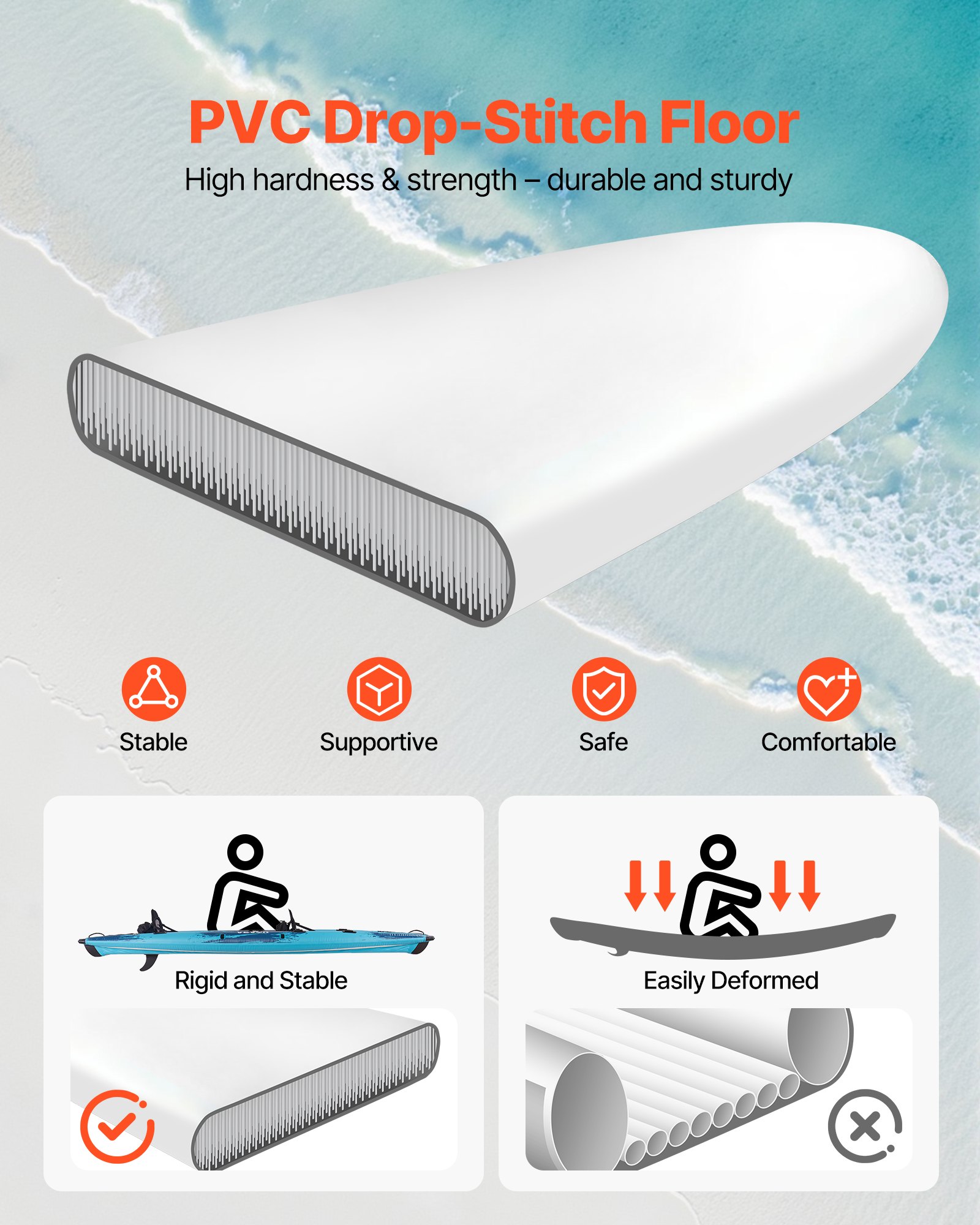 Kayak inflable de 2 personas, Kayak recreativo inflable con capacidad para 700 lbs, Resistente a fugas y agujeros con asiento acolchado, Piso PVC de doble capa, 2 remos, Bomba manual y bolsa de transporte para pesca y camping — imagen 4